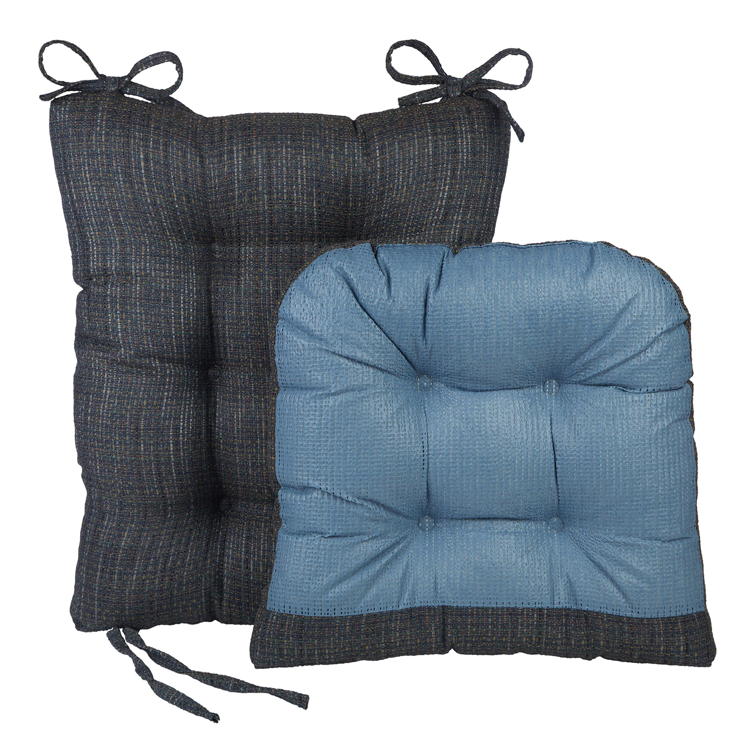 Klear Vu Non-Slip Omega Rocking Chair Cushions Set, Seat And Seatback Pads, 2 Piece, Denim