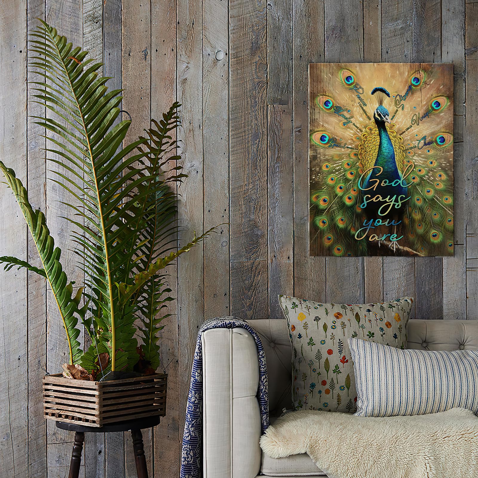 Luslya Religious Peacock Canvas Wall Art Christian Peacock Painting Wall Decor Framed God Says You Are Bible Verse Posters Home