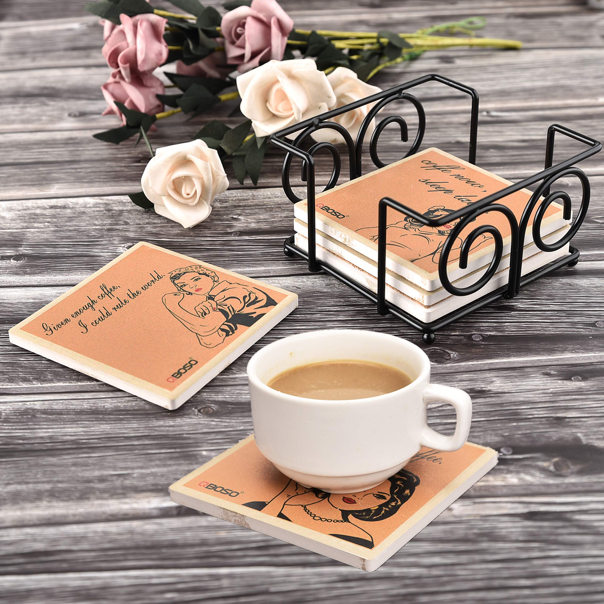 Coaster Holder 4.3 Inch Black Iron Metal Holder Storage Caddy For Both Round And Square Coasters Fit 4 To 9 Pieces Coasters (1 P