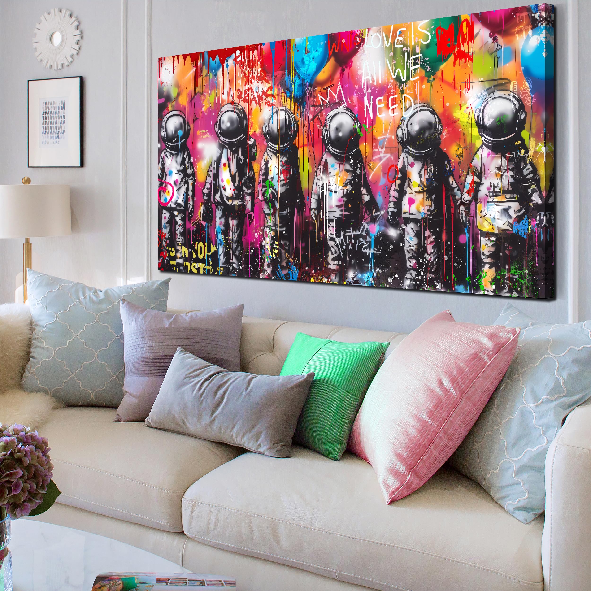 Sixttart Astronaut Wall-Art - Big Graffiti Art Wall Decor - Space Posters Wall Decor For Bedroom Teen Girl Ready To Hang Size 30