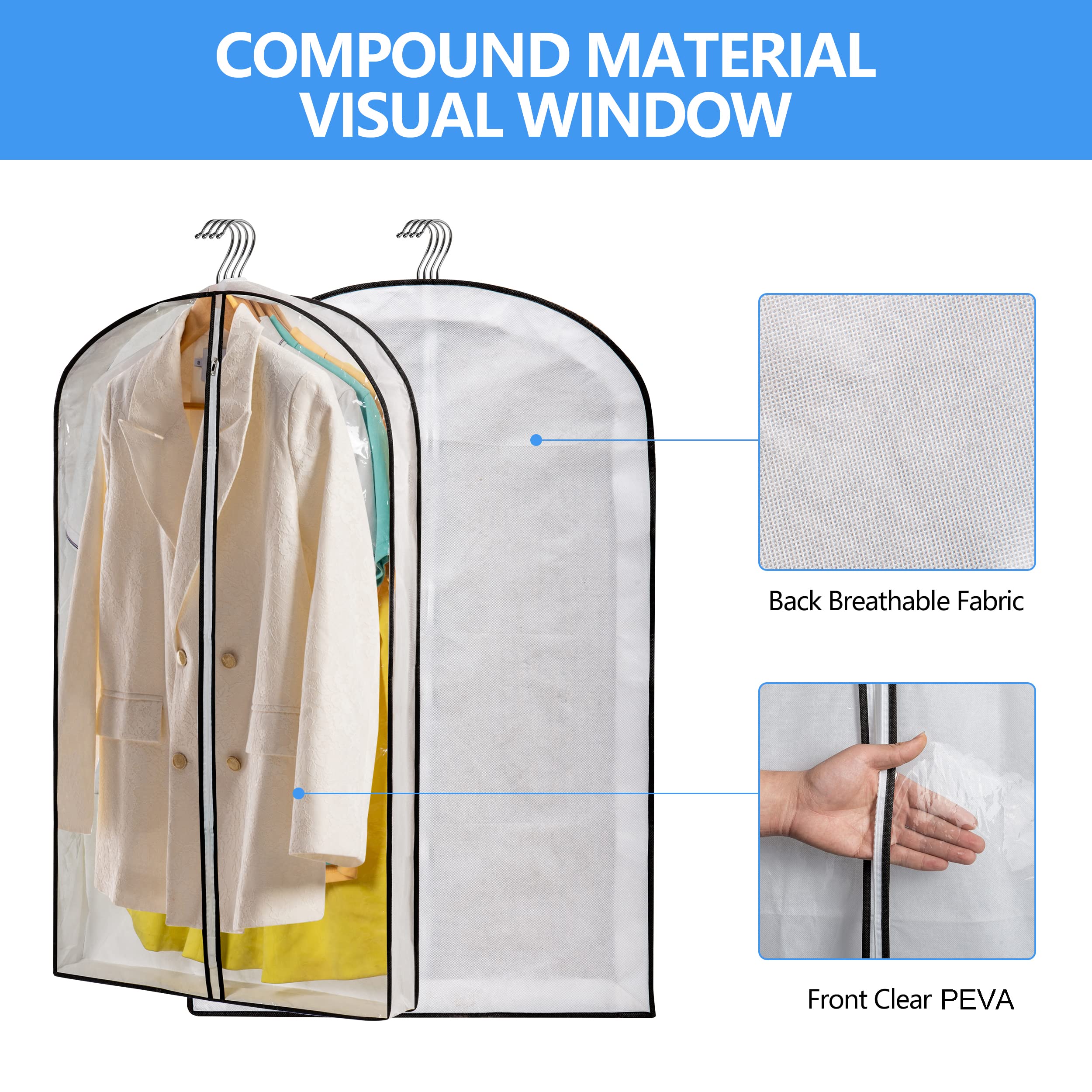 Mskitchen Hanging Clothes Bag with 4'' Gusseted Garment Bag (Set of 3) for Storage Suit Bag for Closet Clear Garment Bags Dress Covers Garment Bags for Suits  Sweaters  Shirts - 24'' x 40''x4''/ 3 Pack