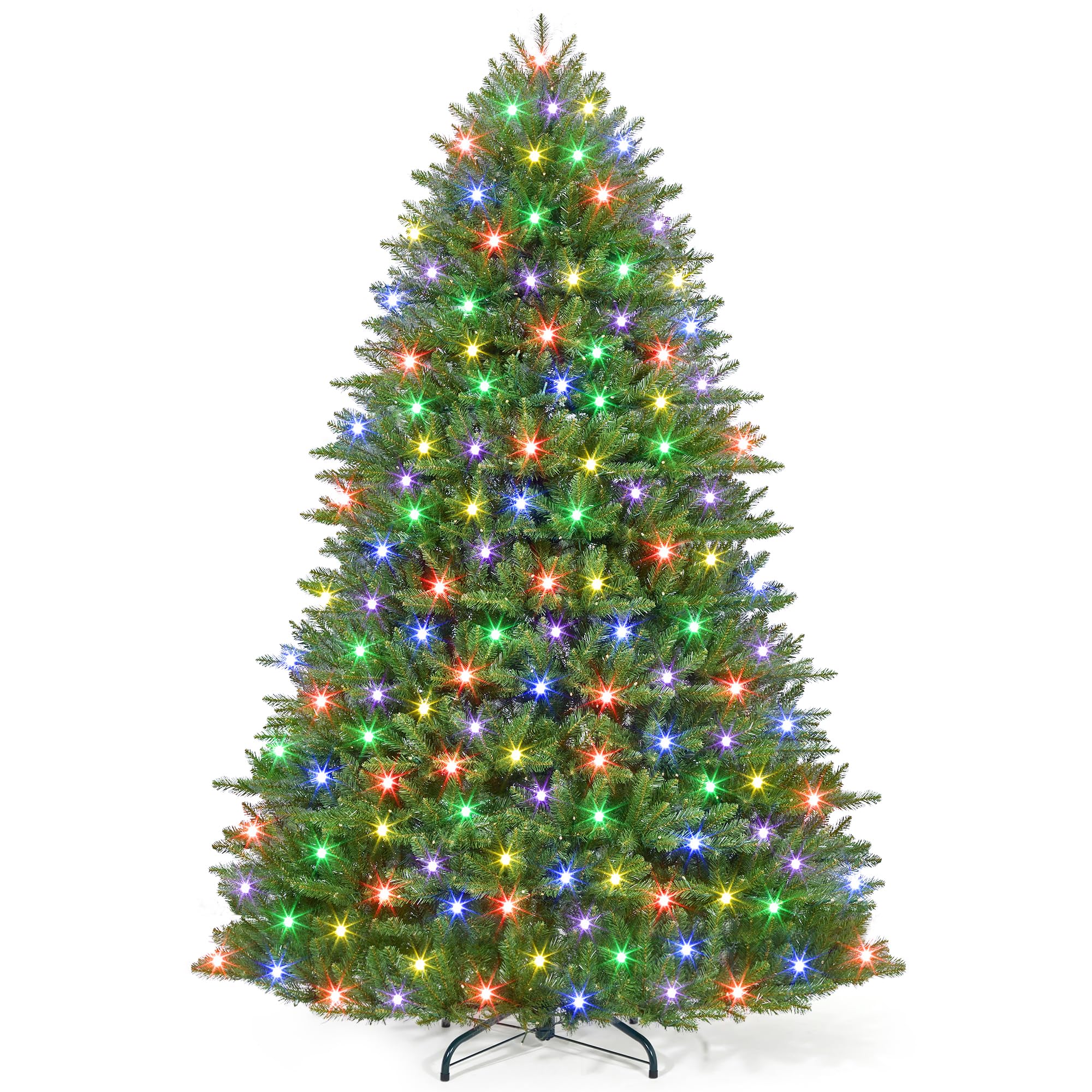 9FT Christmas Tree, Artificial Christmas Trees with 200 Lights, Prelit Christmas Tree with 8 Modes Lights, Foldable Stand, On/Of