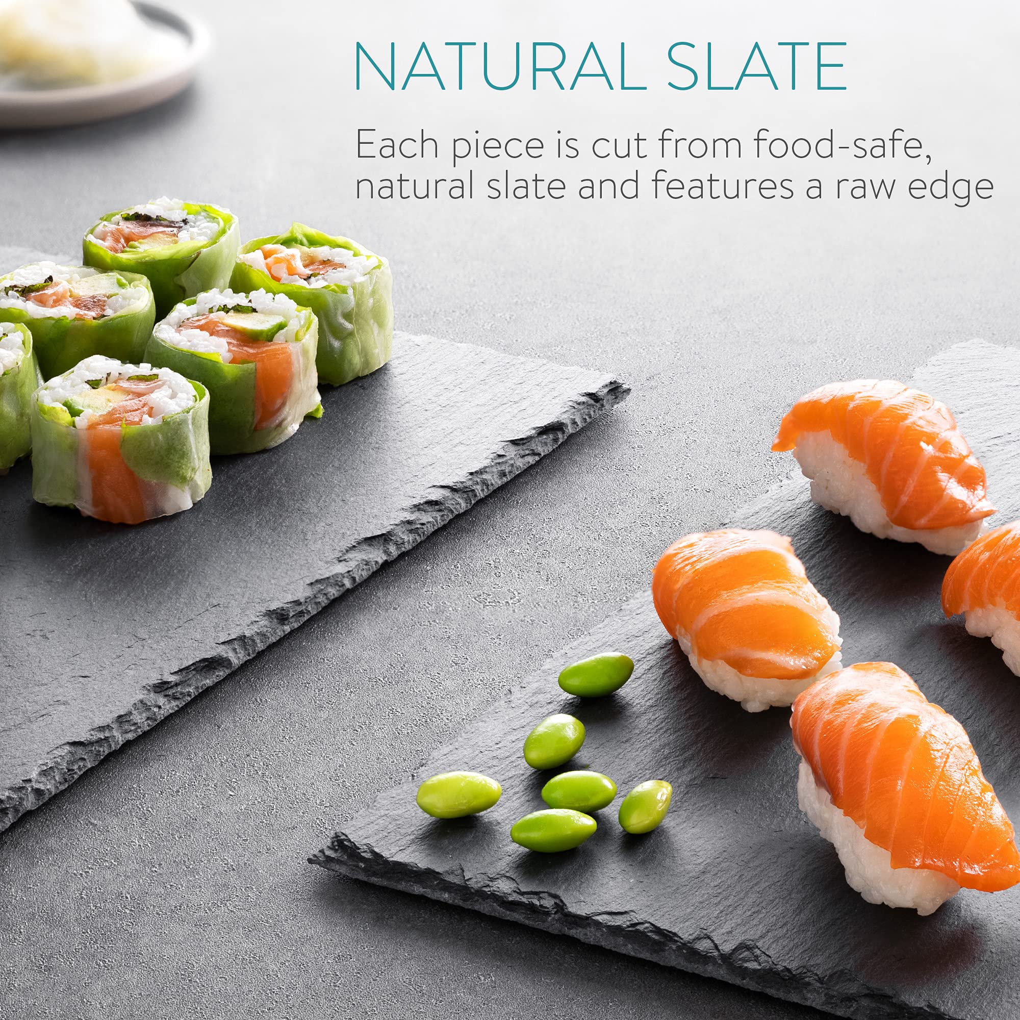 Navaris Natural Slate Serving Plates - Set Of 6 Place Mat Serving Trays - Medium Rectangular Stone Table Mat Serving Platter Til