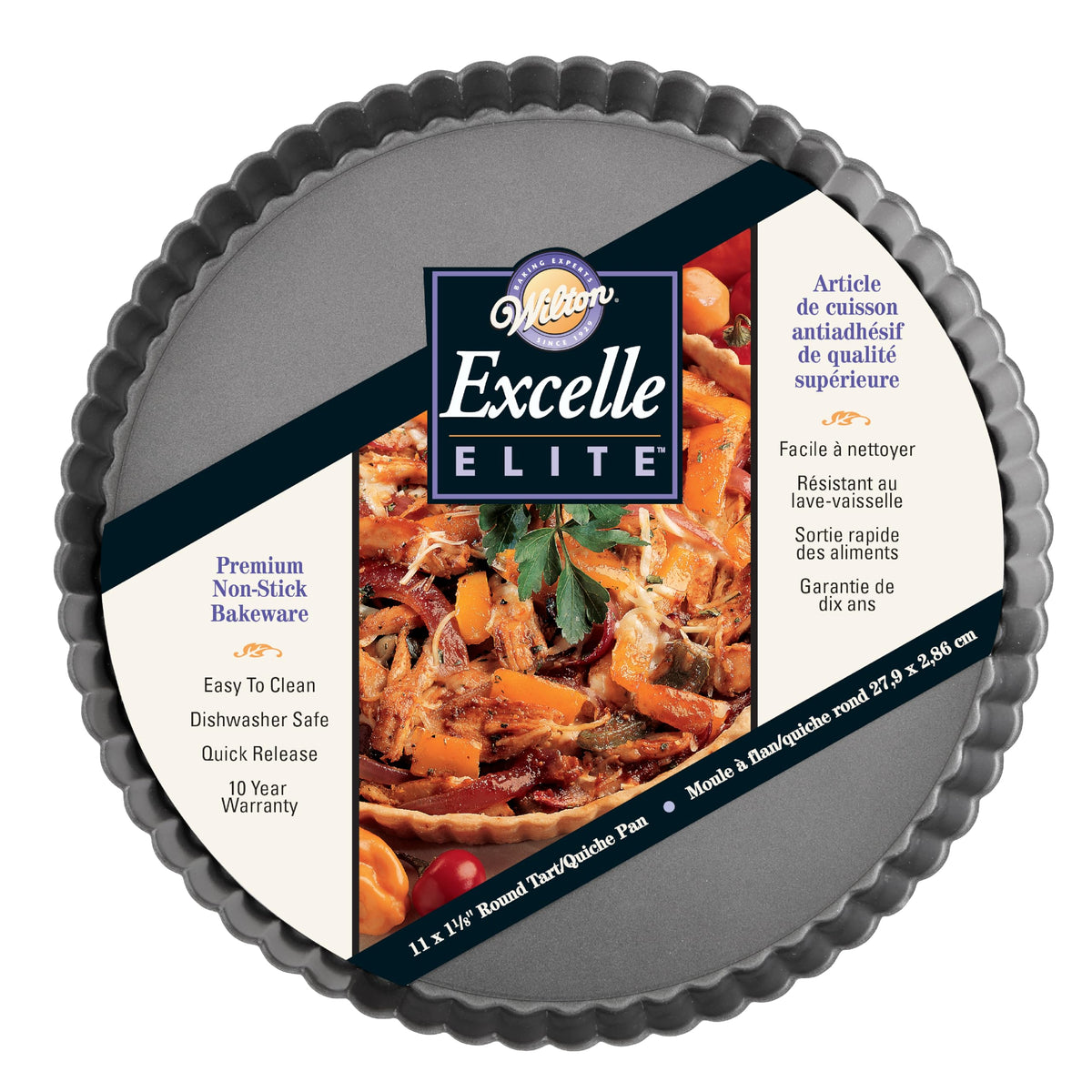Wilton Excelle Elite Non-Stick Tart Pan And Quiche Pan With Removable Bottom, 11-Inch, Multicolor