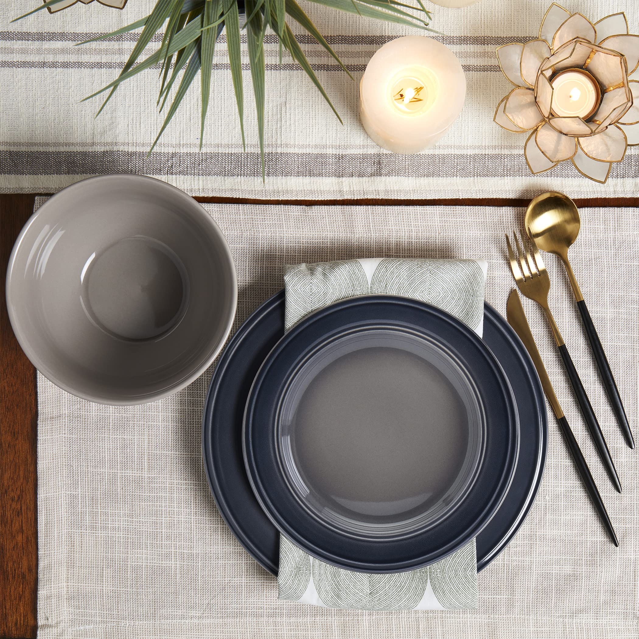 Mason Craft & More Festival Dinnerware Collection- Round Durable Stoneware Bold Colorful Ombre Glaze Plates Bowls, 12 Piece Fest