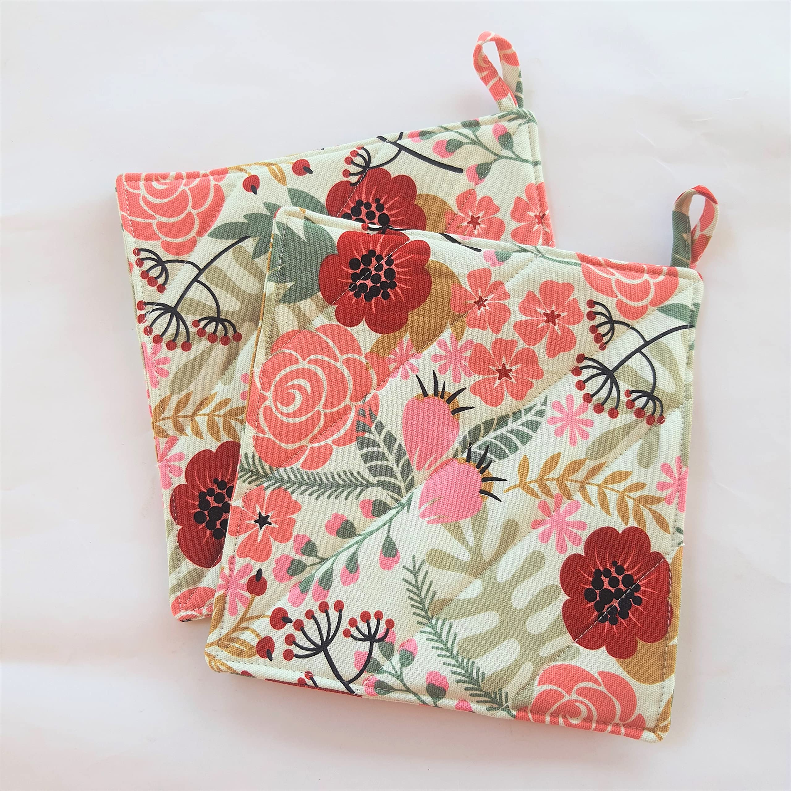 Cushystore Canvas Pot Holder Oven Pads Potholders For Cooking Kitchen 7.75'', 2 Packs (Lovely Exotic Flower)