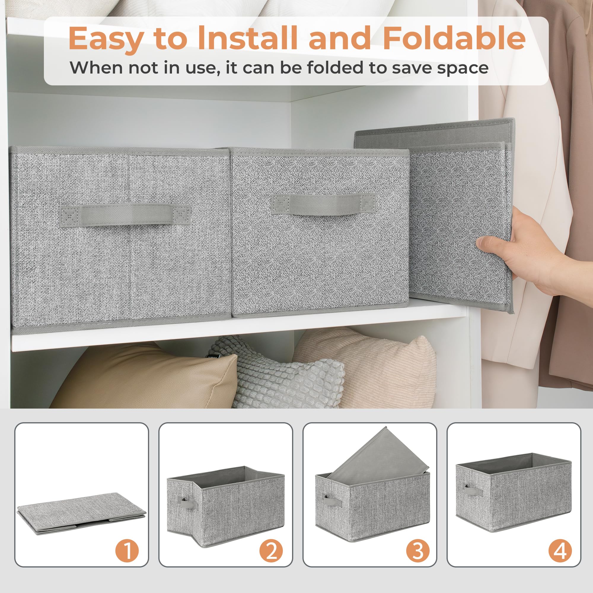 GRANNY SAYS Clothing Storage Bins for Closet with Handles  Foldable Rectangle Baskets  Fabric Containers Boxes for Organizing Shelves Bedroom  Gray  Large  3-Pack