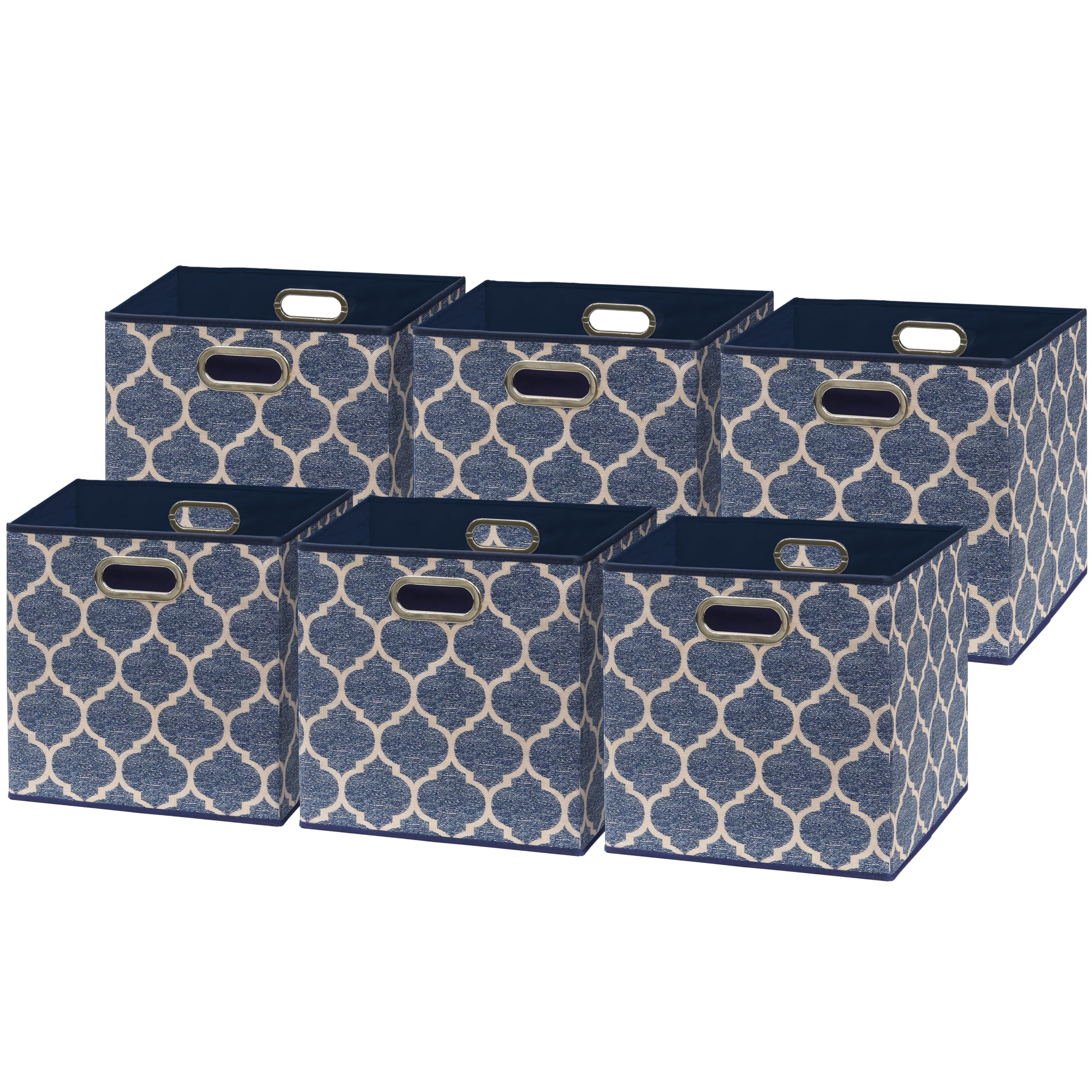 Simple Houseware 6 Pack Printing Fabric Cube Storage Bin With Handle, Steel Blue