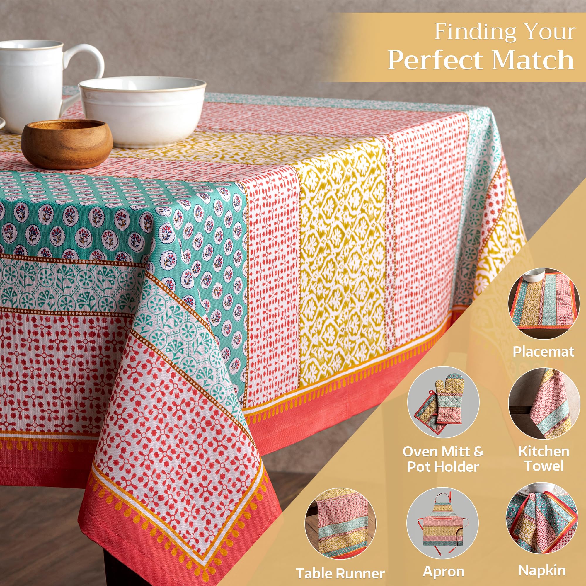 Maison d Hermine Table Cloth Rectangle Table 100% Cotton 60 x 120 Inches Tablecloth Reusable Decorative Everyday Use for Dining
