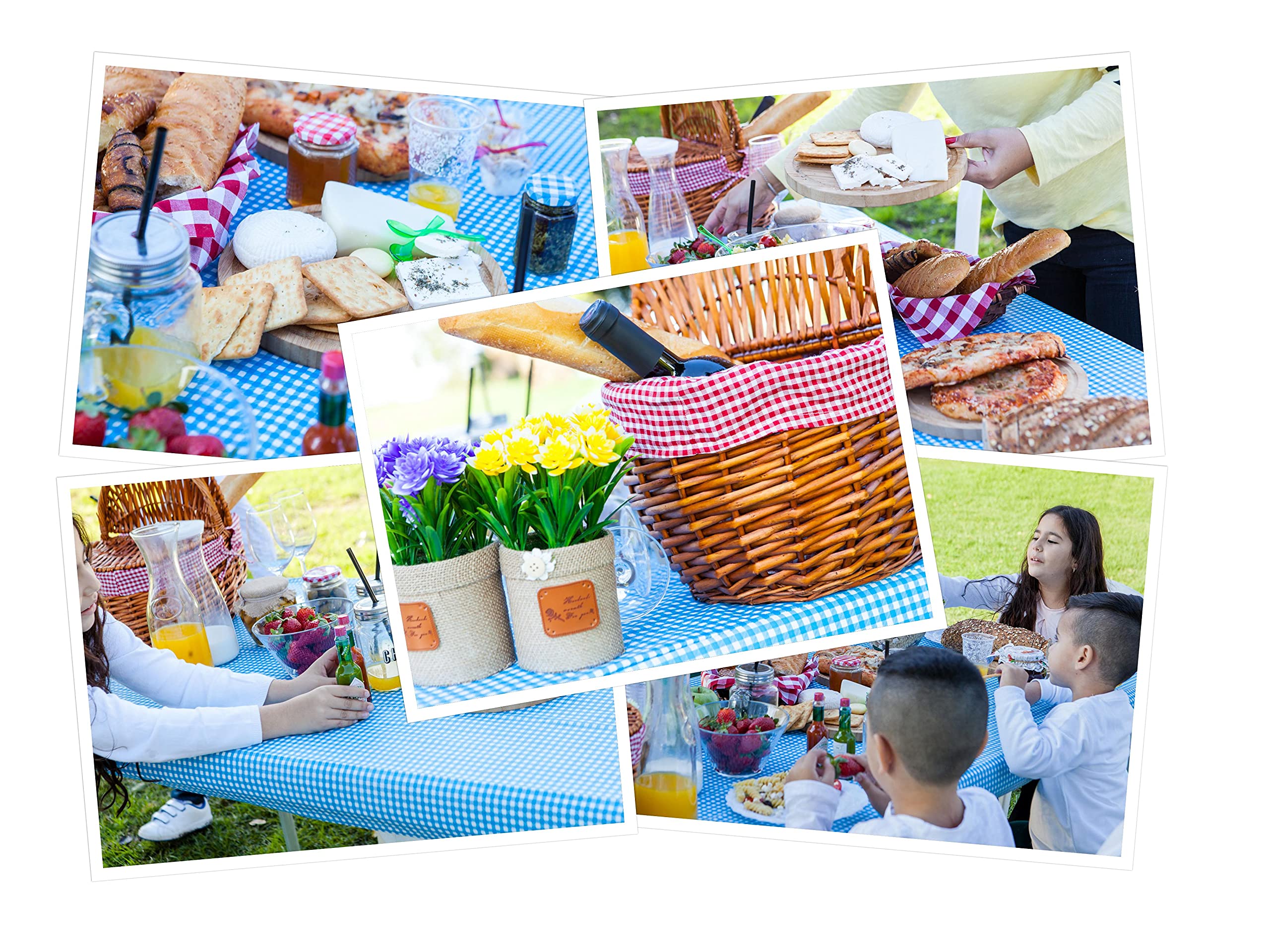 TopTableCloth Picnic Tablecloth Blue Checkered Elastic Table Cloth on The Corner for Folding Table Cover 4ft 48 x 24 inch Rectangular Outdoor Tablecloths Waterproof Stay Put Party Plastic Birthday