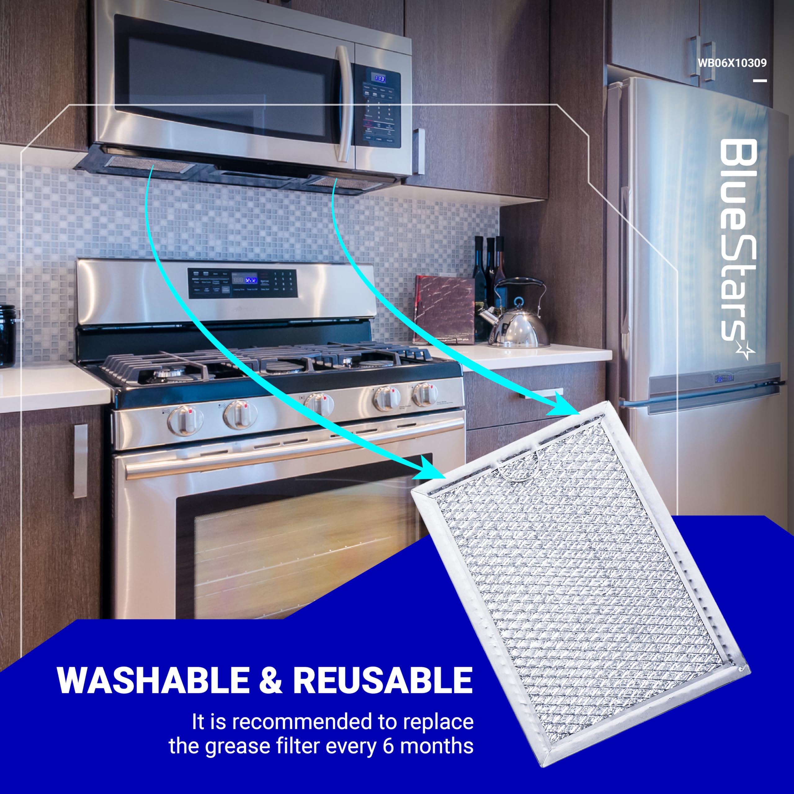 Bluestars Wb06X10309 Wb06X10359 Microwave Grease Filter Replacement 7.64 X 5.12 - Compatible With G.E Lg Kenmore Over-The-Range