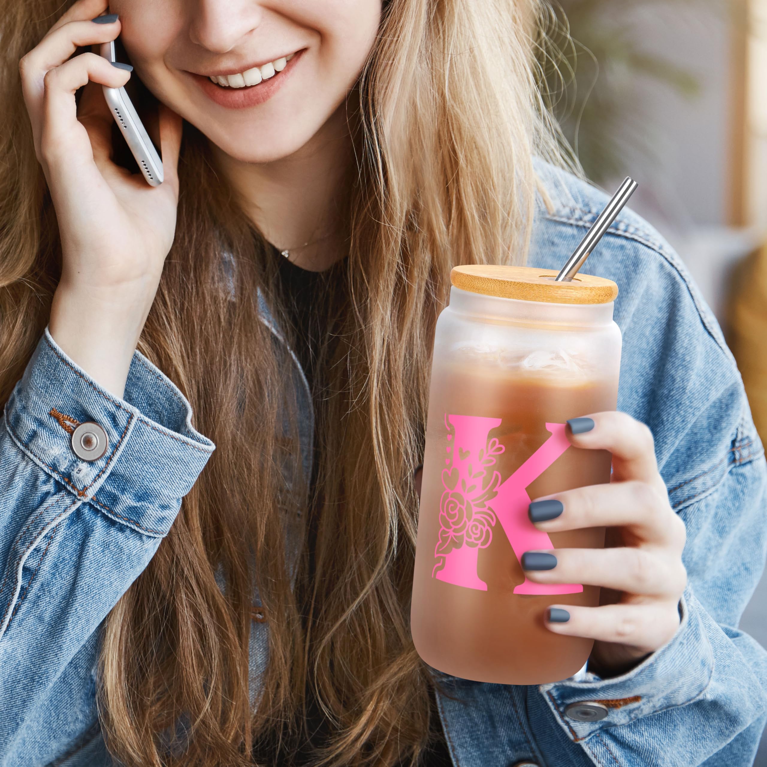 JSENGIFT Teen Girl Gifts - Trendy Pink Initial K Glass Decor - Perfect for Easter, Christmas, Valentine's Day & Birthdays - Medium Size
