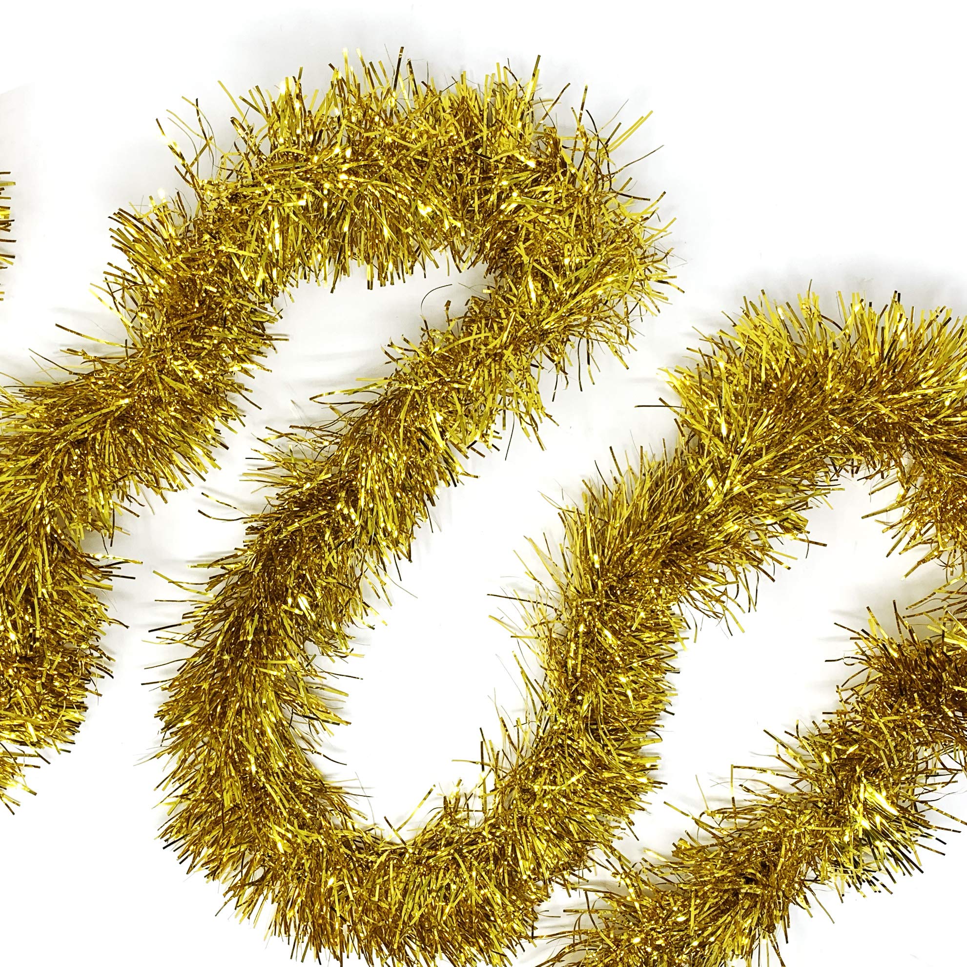 Allgala Gold Tinsel Garland, 50 Feet Christmas Metallic Foil Tinsel Garland Decoration for Holiday Tree Walll Rail Home Office E
