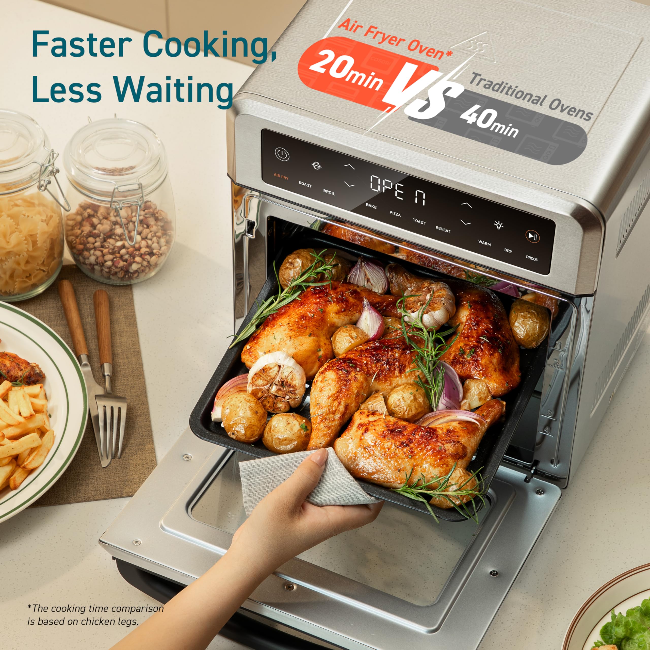 COSORI Air Fryer Oven 13 Qt Airfryer Toaster Oven 11-in-1 Functions with Rotisserie Dehydrate Dual Heating Elements with Convection Fan for Fast Cooking Cookbook & 6 Accessories Silver Stainless Steel
