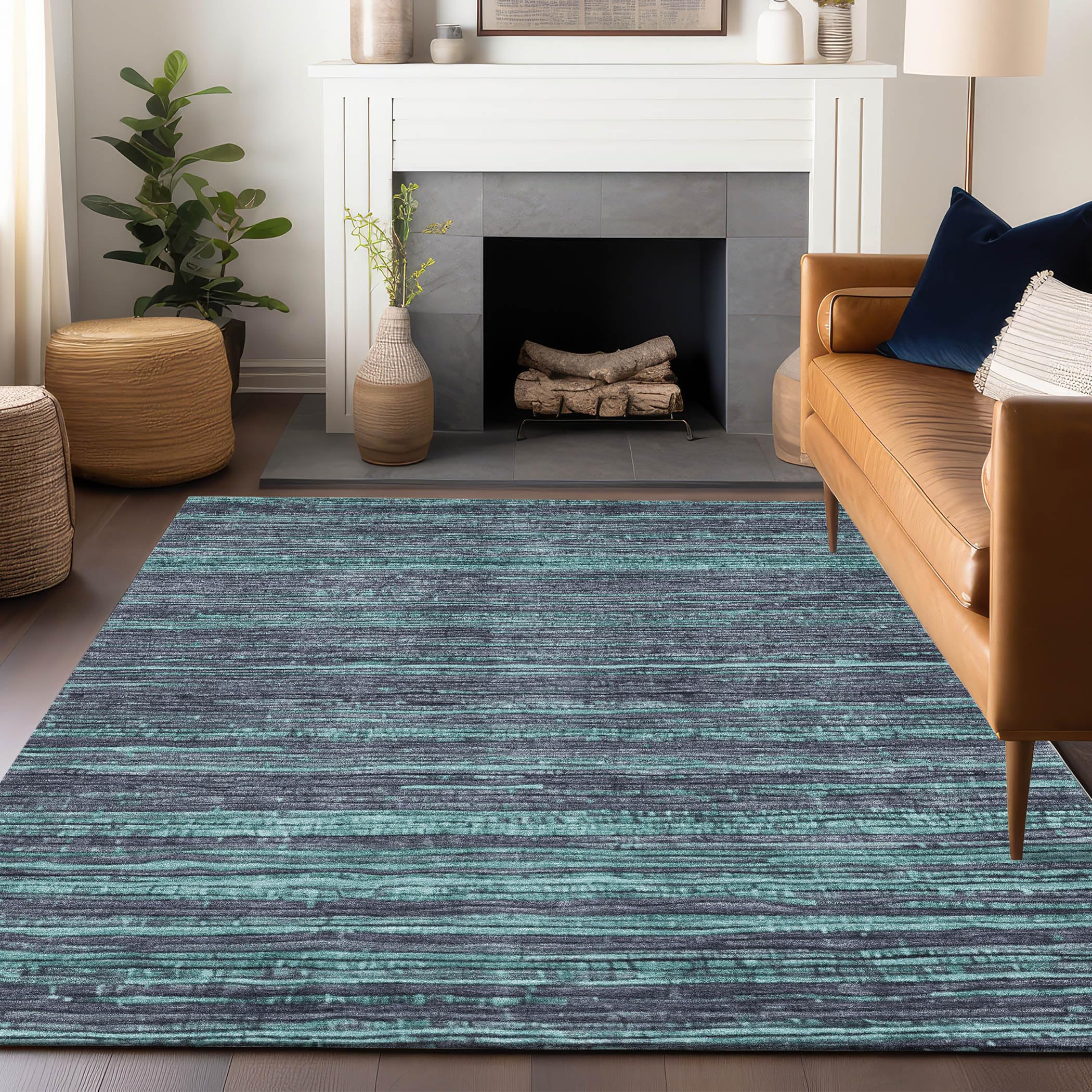 Machine Washable Indoor/Outdoor Chantille Teal 10 x 14 Rug