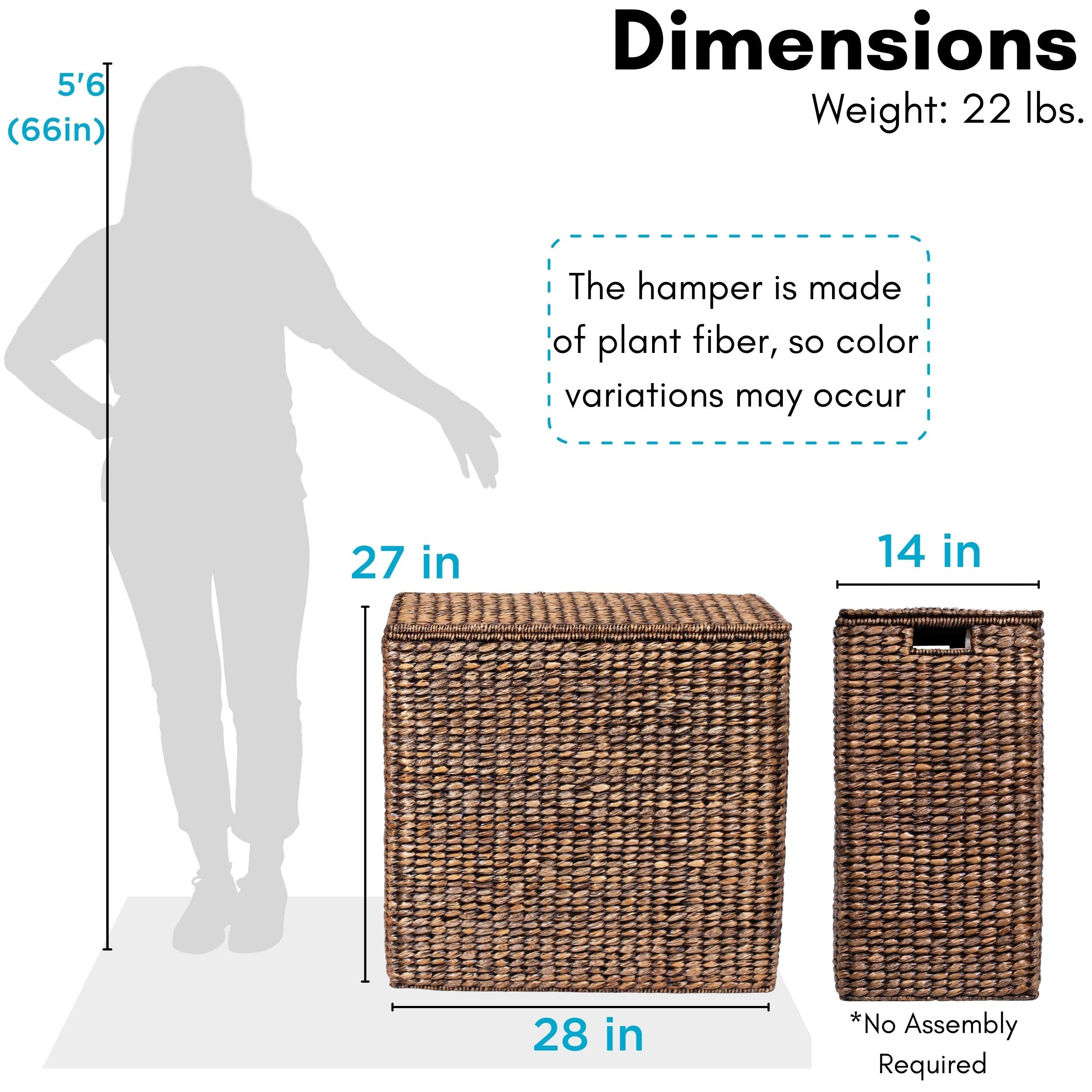 Birdrock Home Oversized Dual Hampers With Lid - Handwoven Natural Seagrass Fiber Compartment Laundry Hamper W/Dual Removable Lin