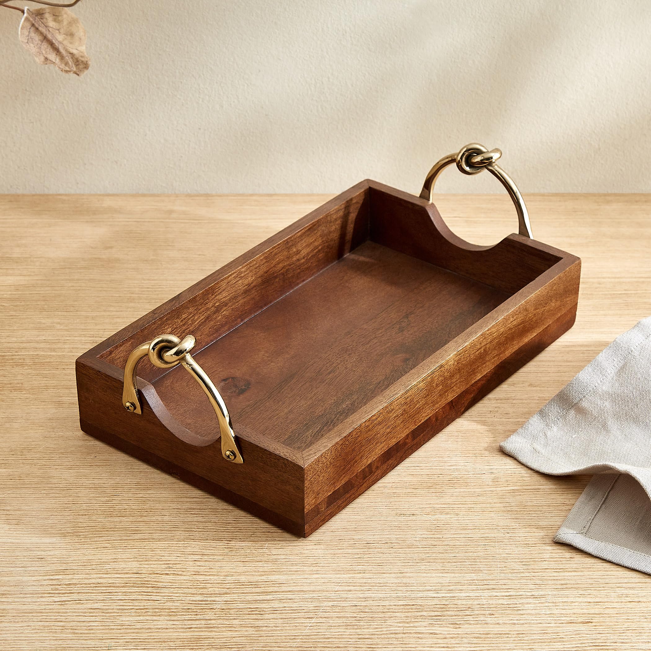 Home Centre Nuqta Roi Wooden Serving Tray  33X18X11Cm