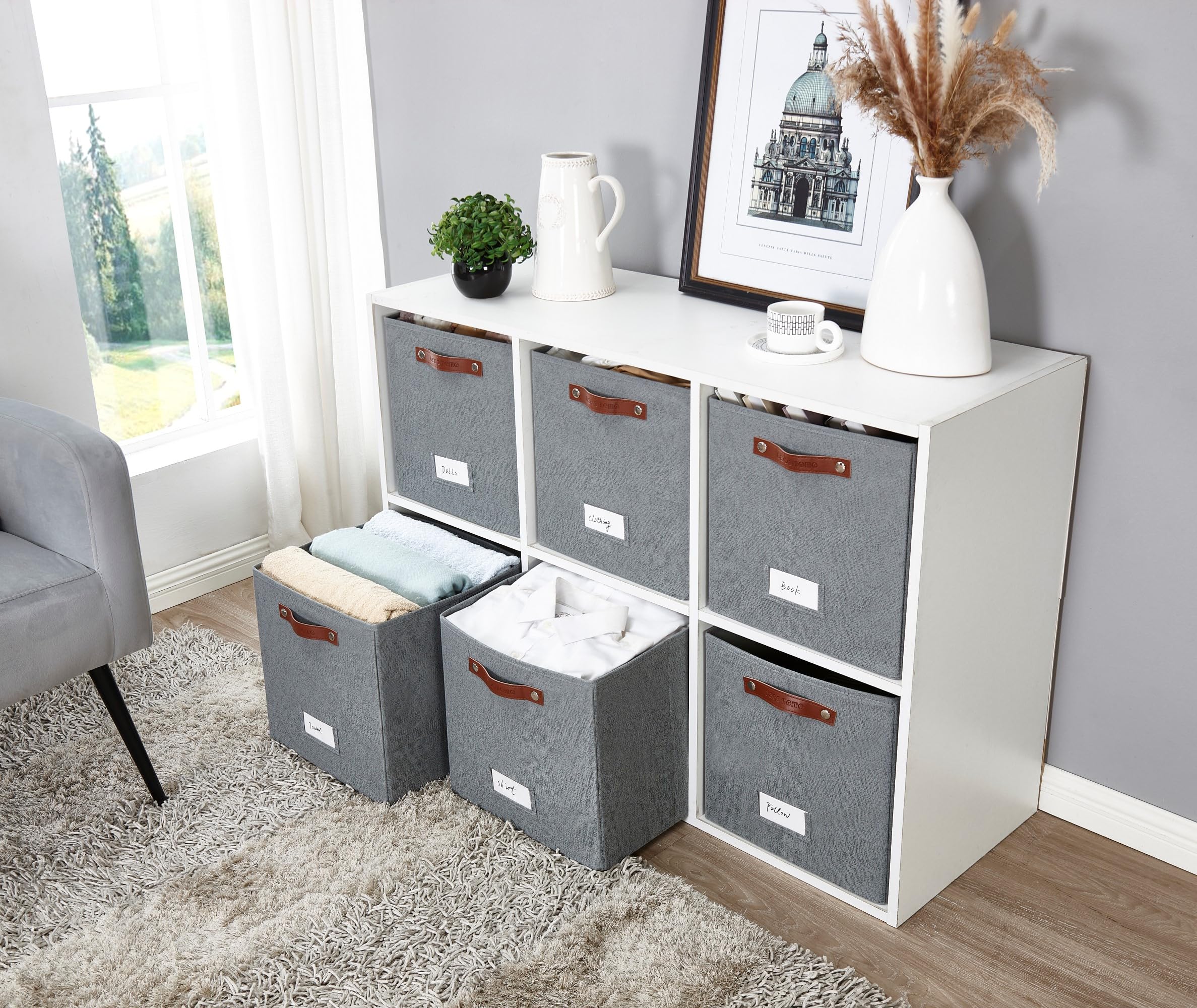 Decomomo Storage Bins | Cube Storage Bin With Label Holders, Fabric Storage Cubes For Organizing Shelves Closet Toy Clothes (11'