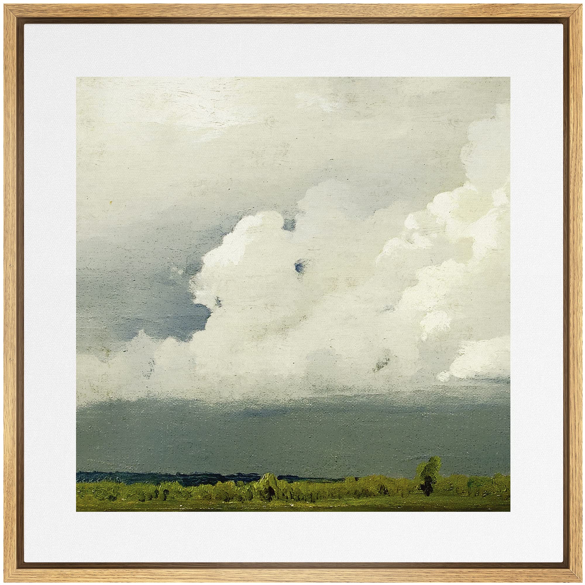 Signwin Framed Canvas Print Wall Art Storm Clouds Over Green Countryside Field Nature Wilderness Illustrations Fine Art Farmhous