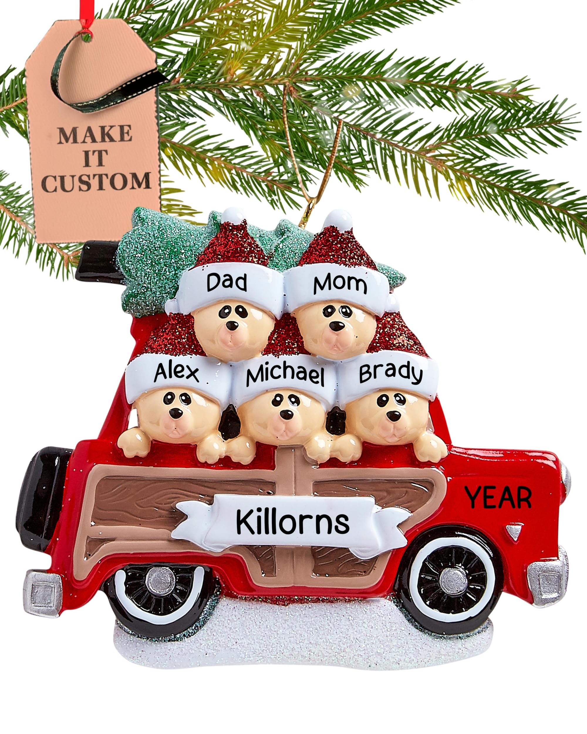 Personalized Family of 5 Ornament 2025 | Free 24h Customization | Laser Engraved Car Christmas Ornaments for Tree | Custom Gift 