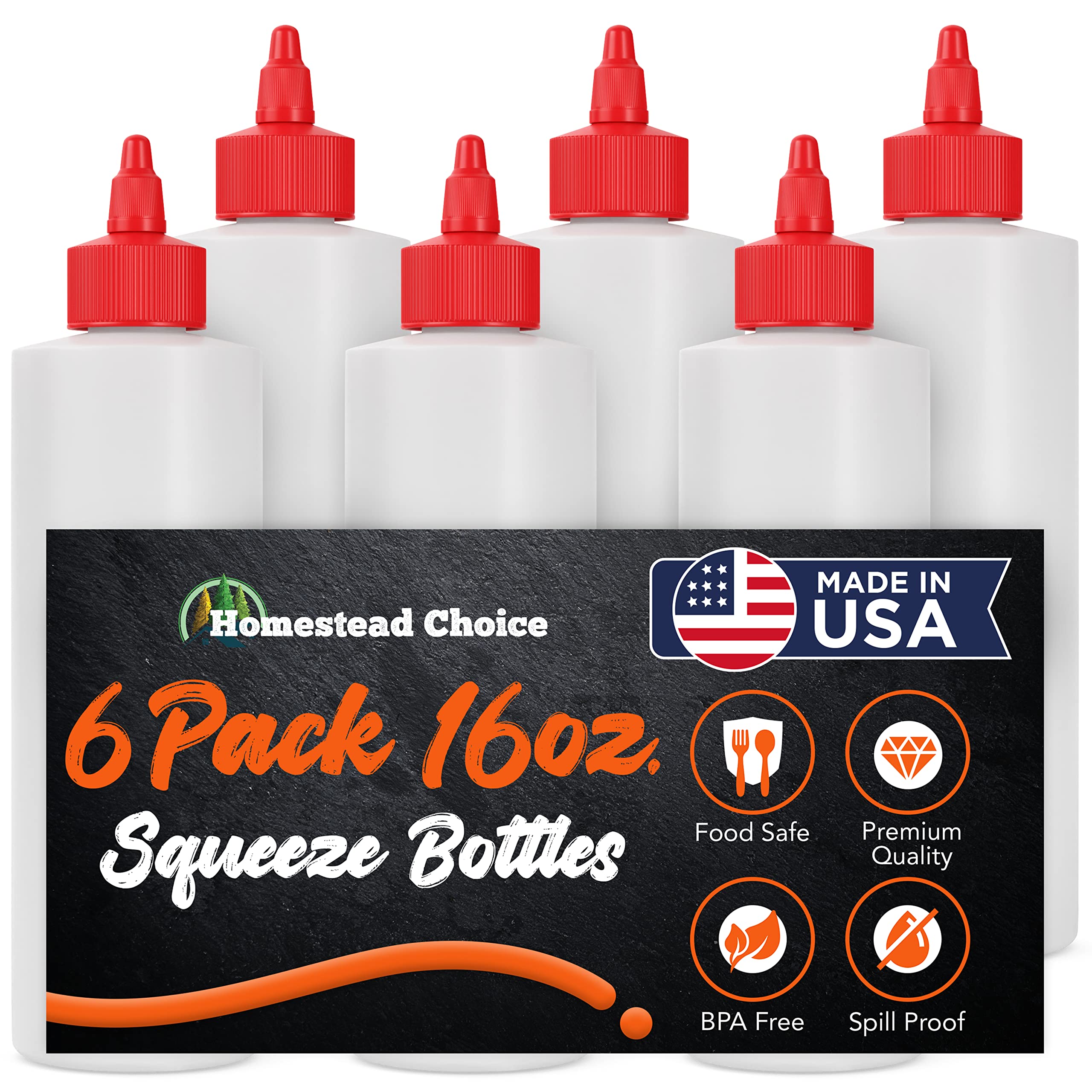 6 Pack Plastic Squeeze Bottles For Sauces 16 Oz Condiment Squeeze Bottles For Liquids Made In Usa Bpa Free Squirt Bottles With T