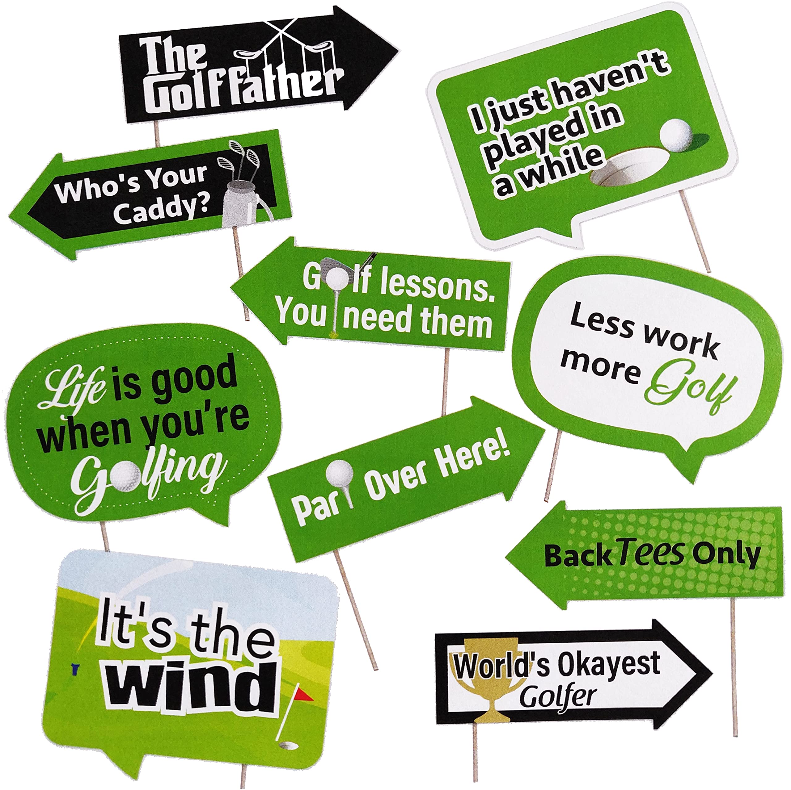 Golf Themed Photo Booth Props - Golf Party Decorations - Funny Photography Supplies - Selfie Props With Sticks - 10Pcs