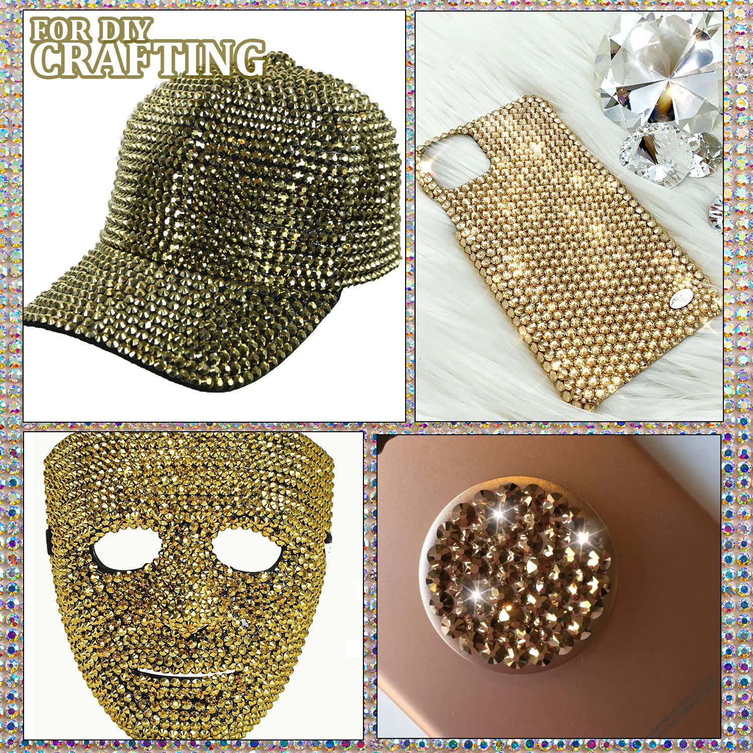One Pack 2000 Pcs Of Flatback Round Mineral Gold Rhinestones 6 Sizes (15-6 Mm) With Nail Art Rhinestone Picker Pencil And Tweeze