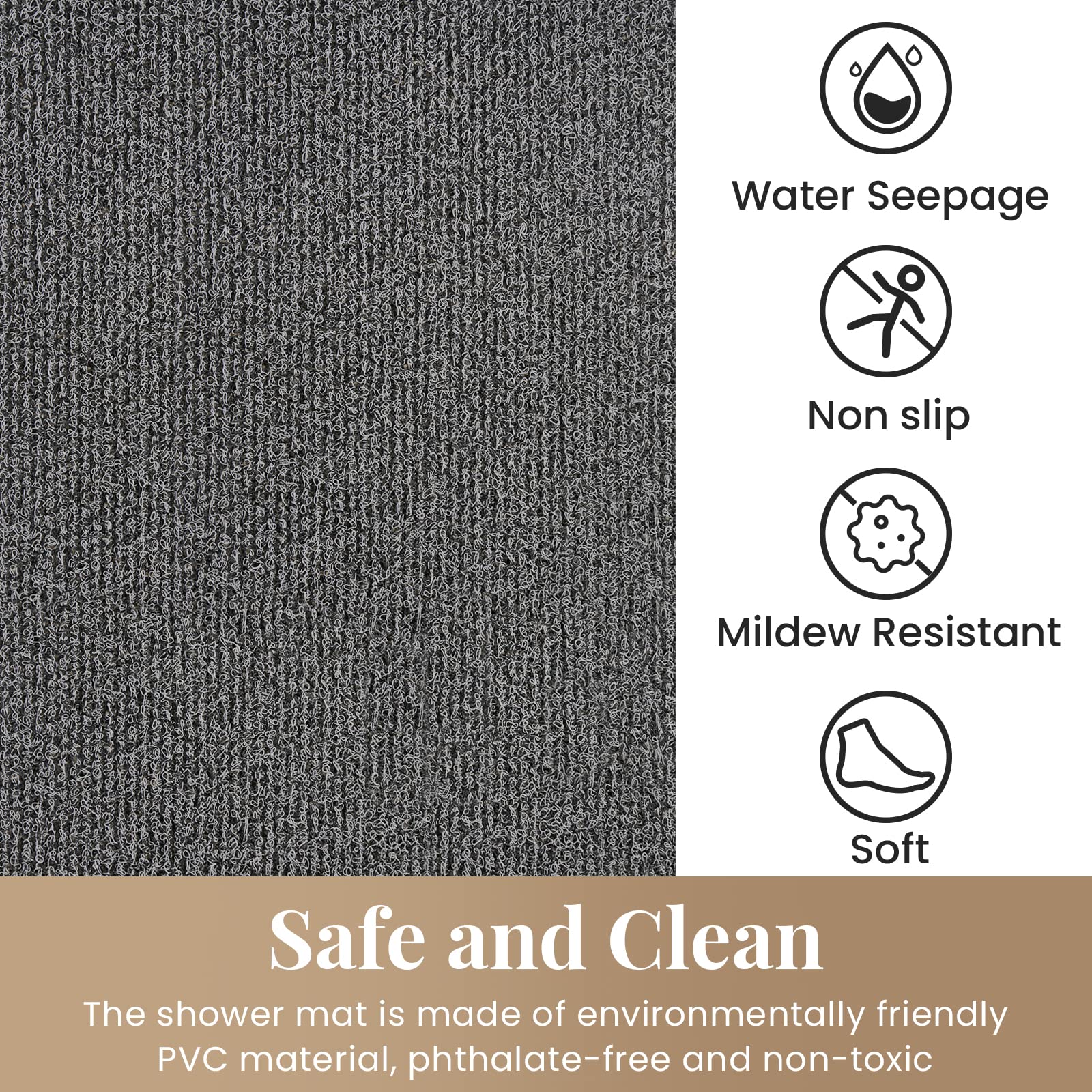 Shower Mat Bathtub Mat Non-Slip,47X16 Inch, Soft Tub Mat With Drain,Pvc Loofah Bath Mat (Phthalate Free) For Tub And Bathroom,Qu