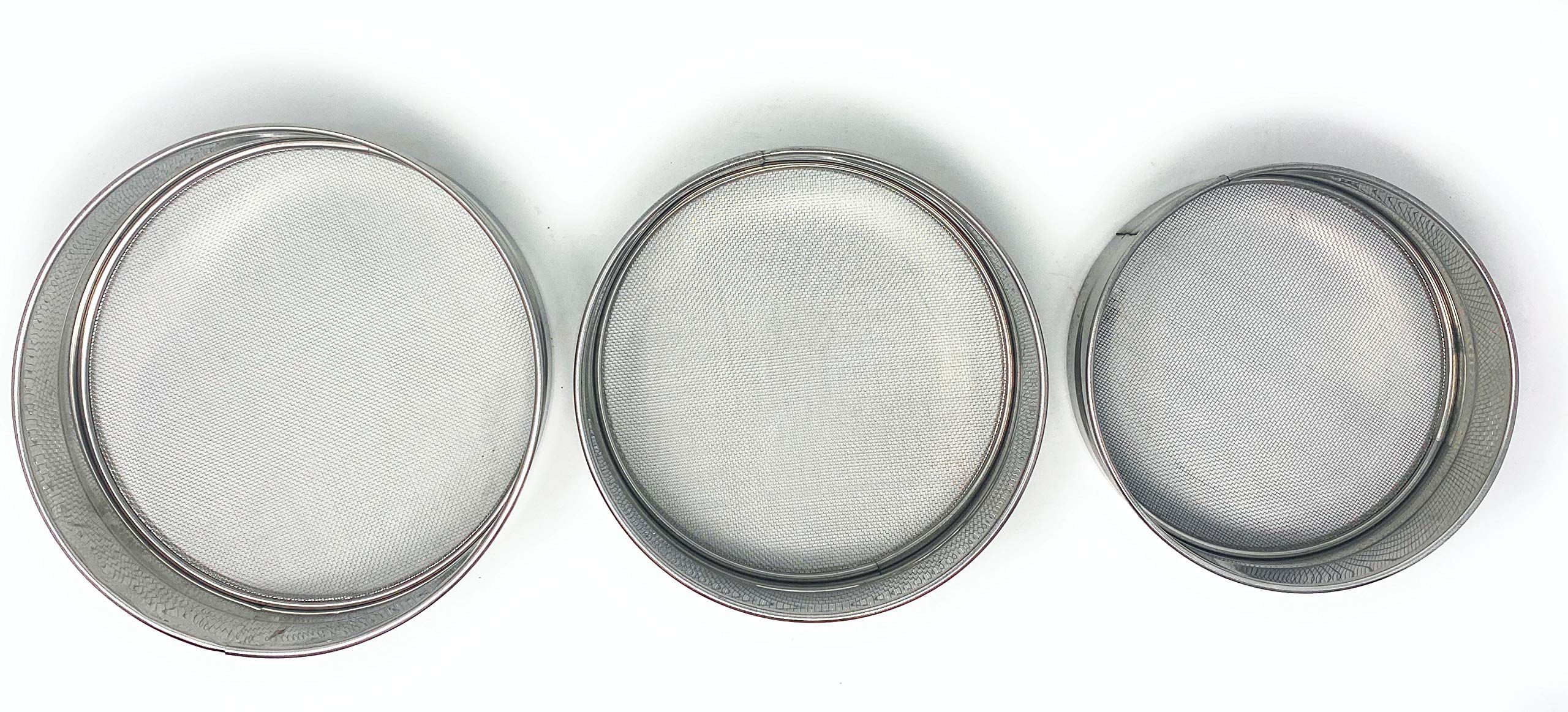 Rani Brand Stainless Steel Sieve Set of 3 - 6.7", 7.5", 8.25" for Flours, Seeds, Beans & Lentils - Silver Steel