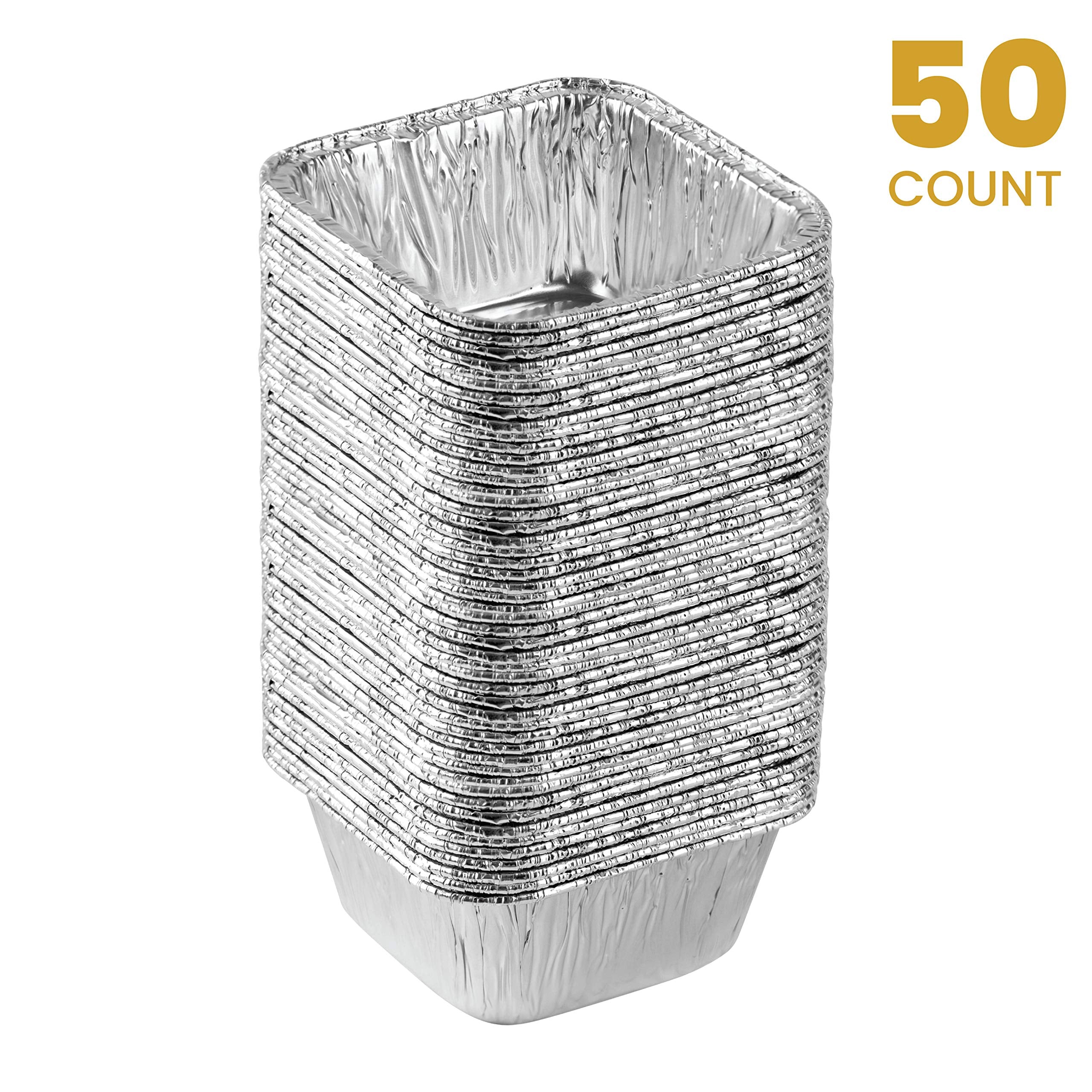 PLASTICPRO Disposable 4.25 ' ' X 4.25 X 2 ' ' Inch Square Aluminum Tin Foil Baking Pans Bakeware - Cookware Perfect for Baking Cakes Brownies Bread  Meatloaf  Lasagna  Pack of 50
