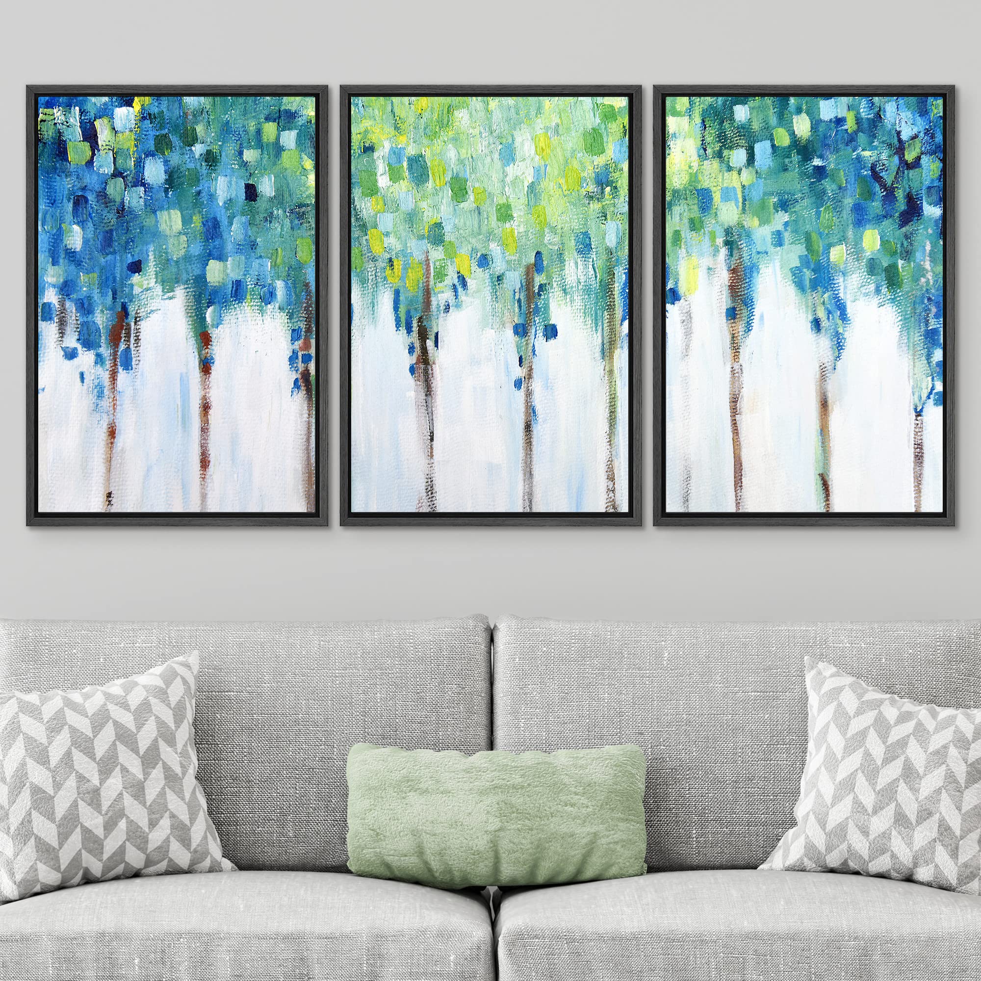 Signwin Framed Canvas Print Wall Art Set Blue Floral Pastel Fence Wilderness Plants Illustrations Modern Art Farmhouse/Country L