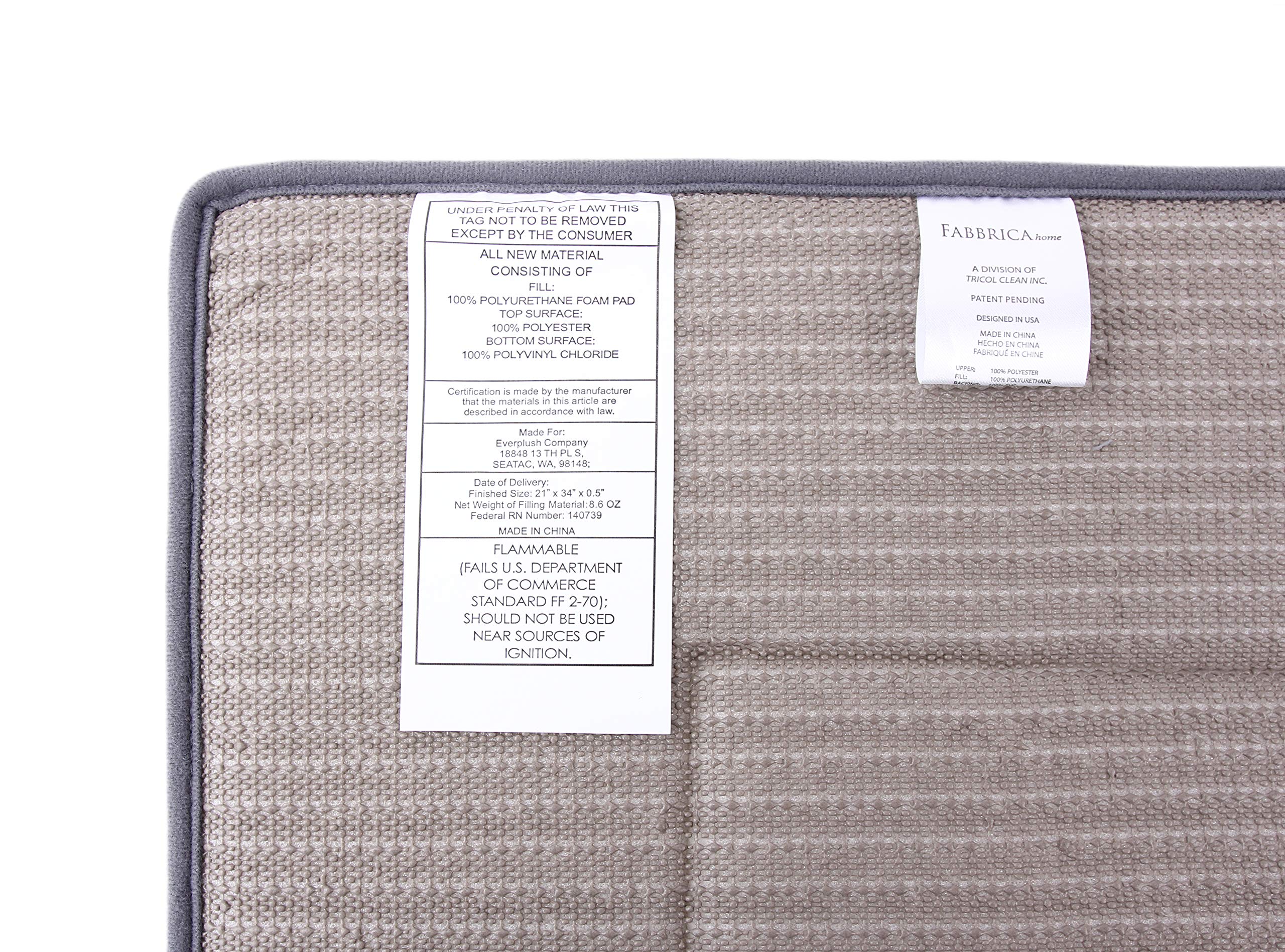 FABBRICA HOME Ultra-Soft Extra-Thick Memory Foam Bath Mat (21 in x 34 in  Slate Grey)