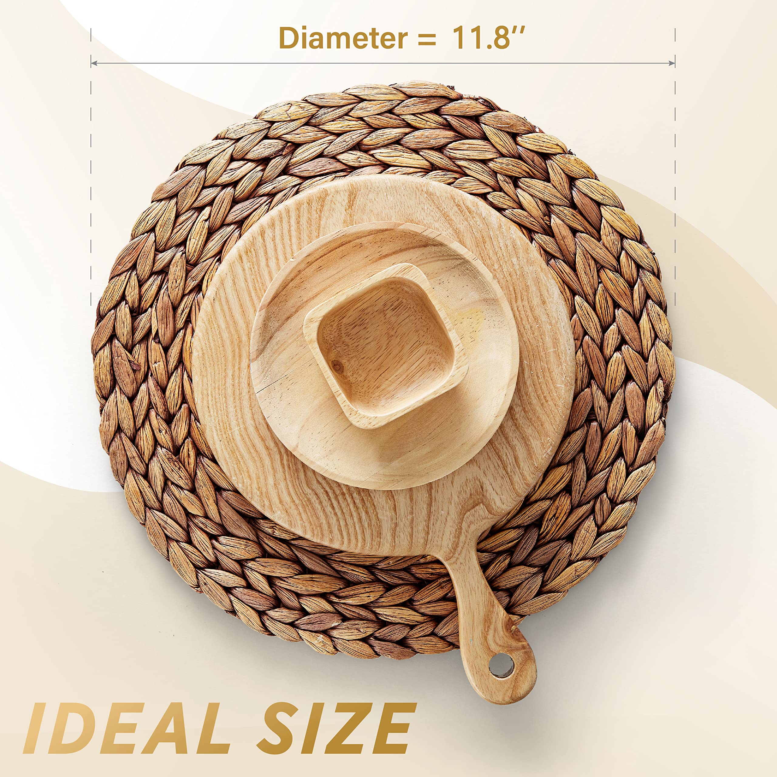 Bluewest Woven Placemats, (Sizes:118-135-15) Round Placemats Rattan Placemats, Wicker Water Hyacinth Placemats, Braided Placemat