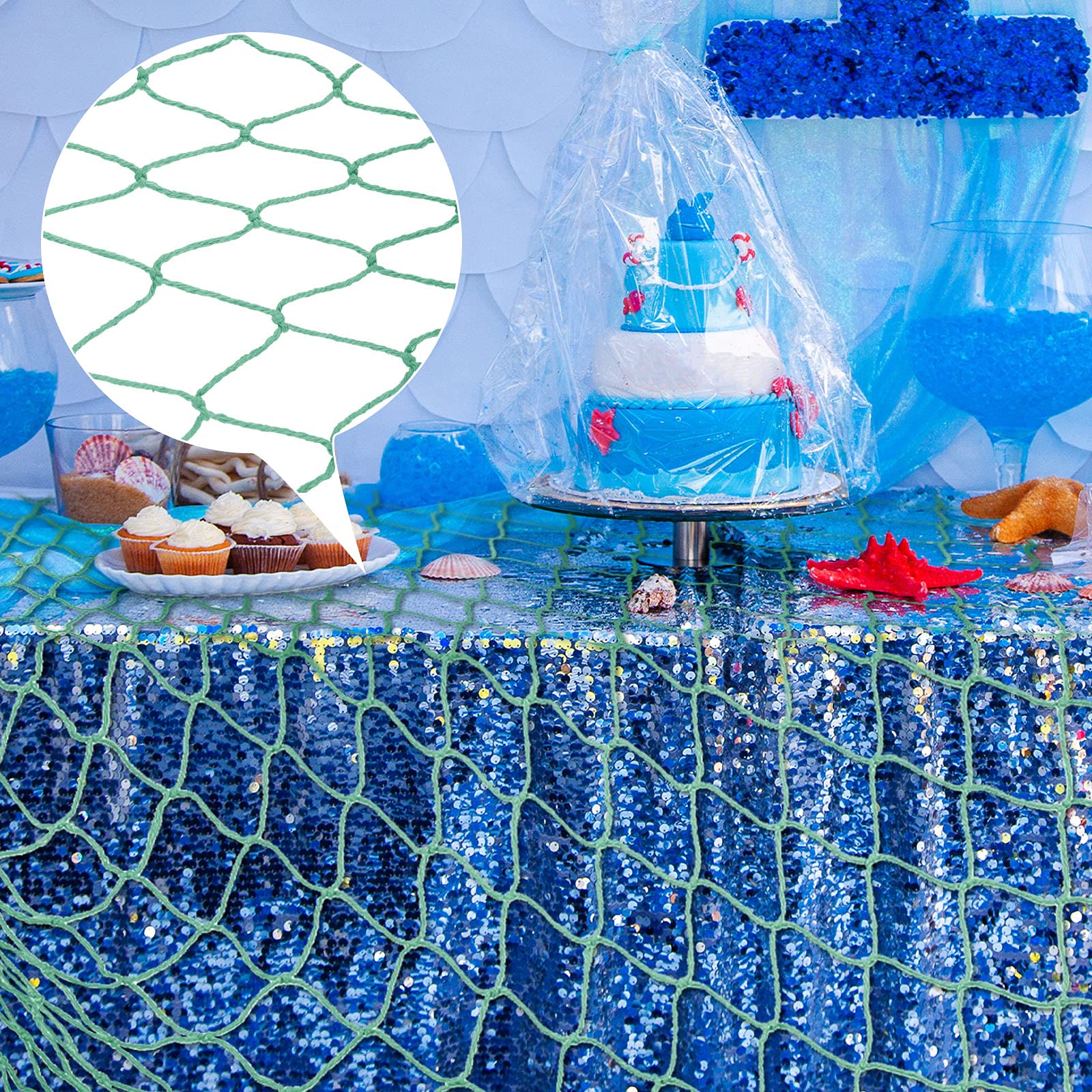 Shappy 2 Pieces Fish Net Decorative 80 X 40 Inch, Wall Hanging Fishnet For Mermaid, Pirate, Nautical, Under The Sea Party Decora