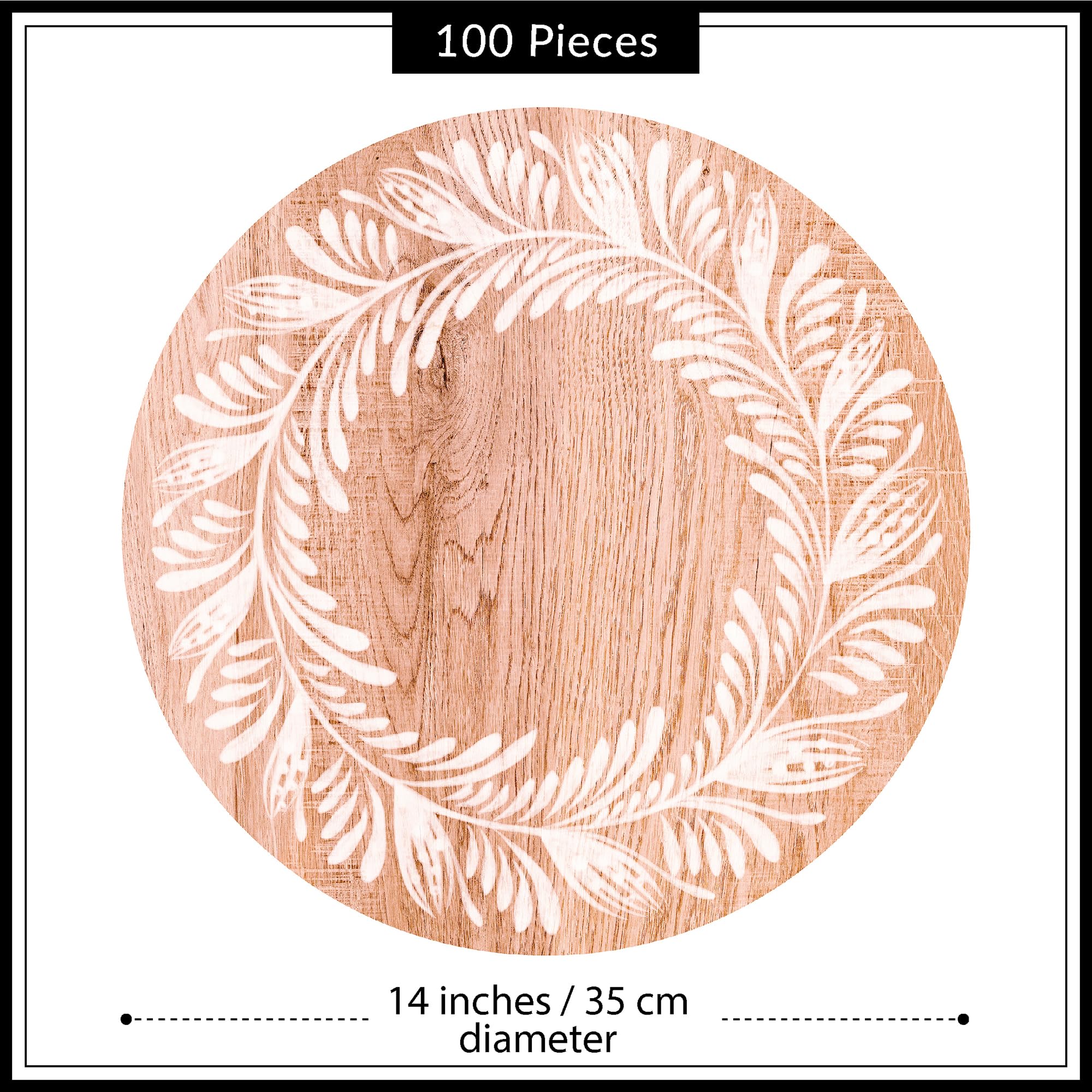 Floral Wood Round Paper Placemats Disposable, Disposable Placemats For Dining Table, Paper Chargers, Wood Placemats, 14'', 100Pc