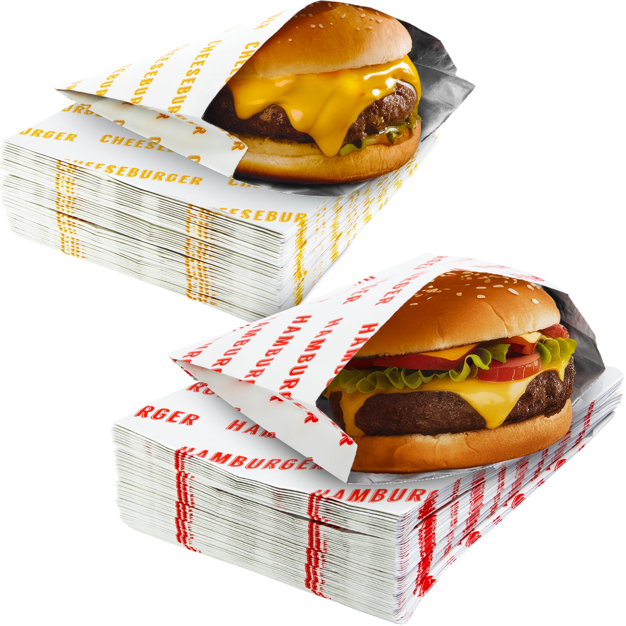 Retro, Grease Proof Burger Wrappers Combo 200Pk. Insulated, Pro Quality Bulk Hamburger And Cheeseburger Bags Are Bpa Free. Large