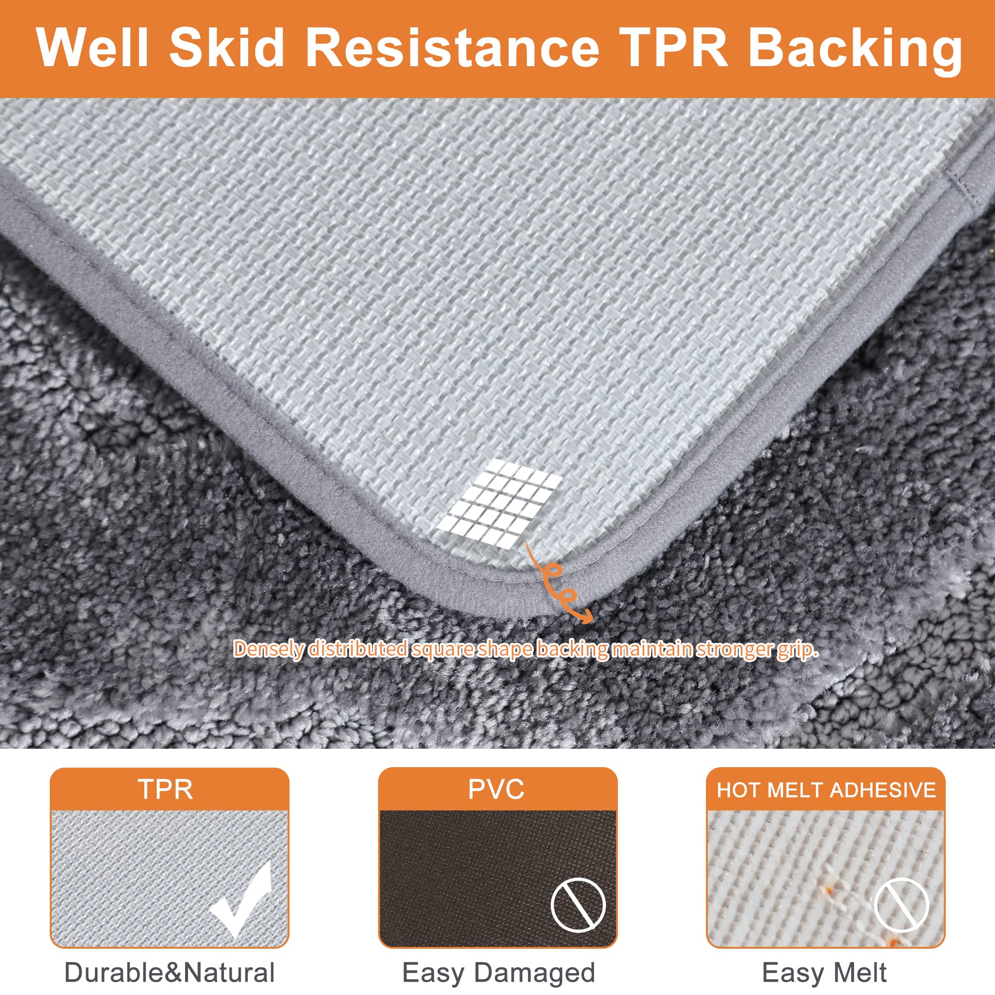BEQHAUSE-Bathroom-Rugs-Soft& Absorbent-Non-Slip-Bath Mats for Bathroom Polyester Bath Mat Machine Washable Bathroom Carpet Grey Thick Shower Mat for Bathroom  Bathtub and Sink 16''x24''