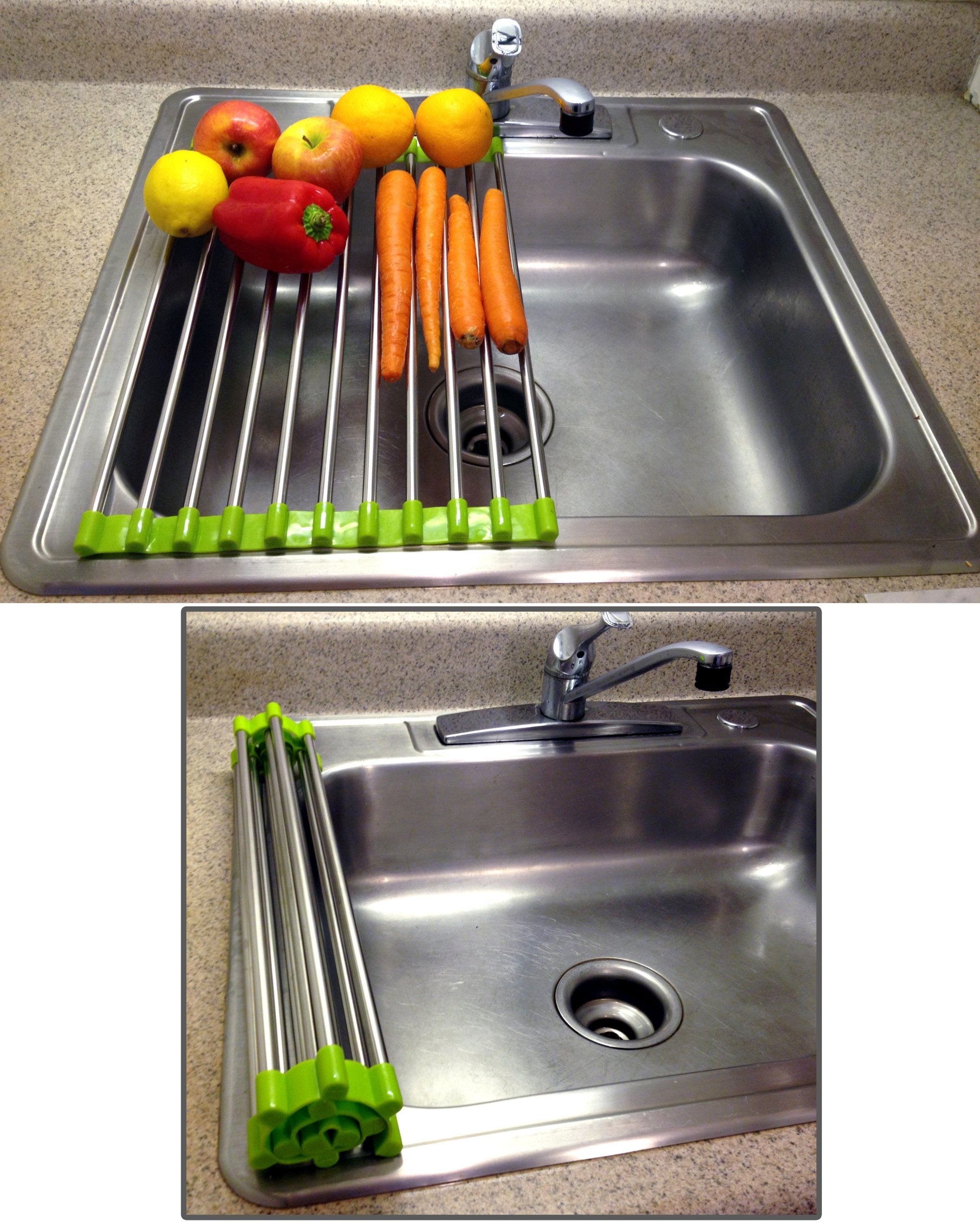 Folding Drain Rack Vegetable Rinsing Station - Stainless Steel Washing Station And Coladnder Drying Tray
