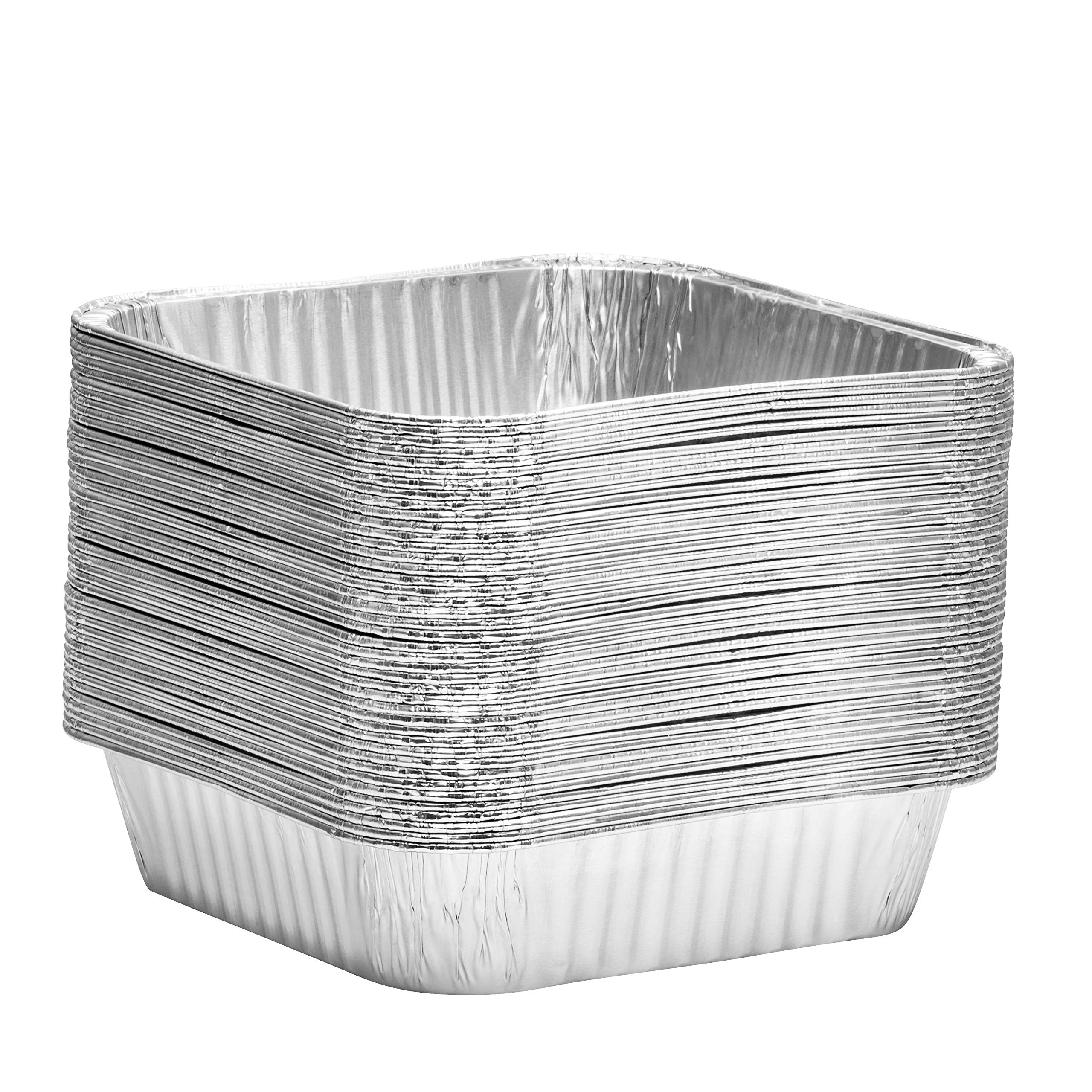 8X8 Disposable Aluminum Pans With Lids - 50 Pack Foil Pans For Cooking, Baking Cakes, Roasting & Homemade Breads - Disposable Fo