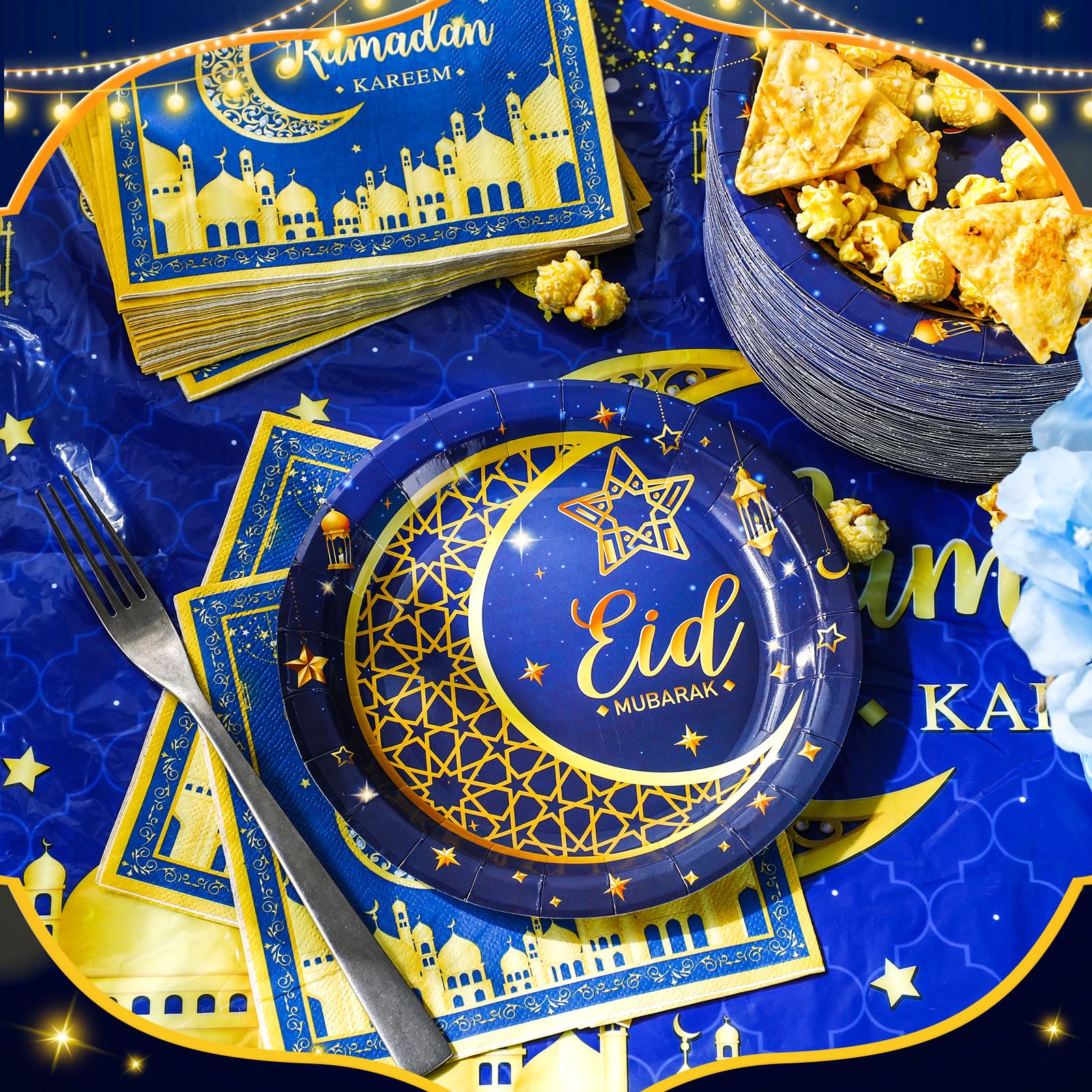 Silifine 100 Pcs Eid Al Adha Islamic Party Decorations Supplies Eid Adha Muslim Paper Plate Bulk 7 Inch Disposable Dessert Plate