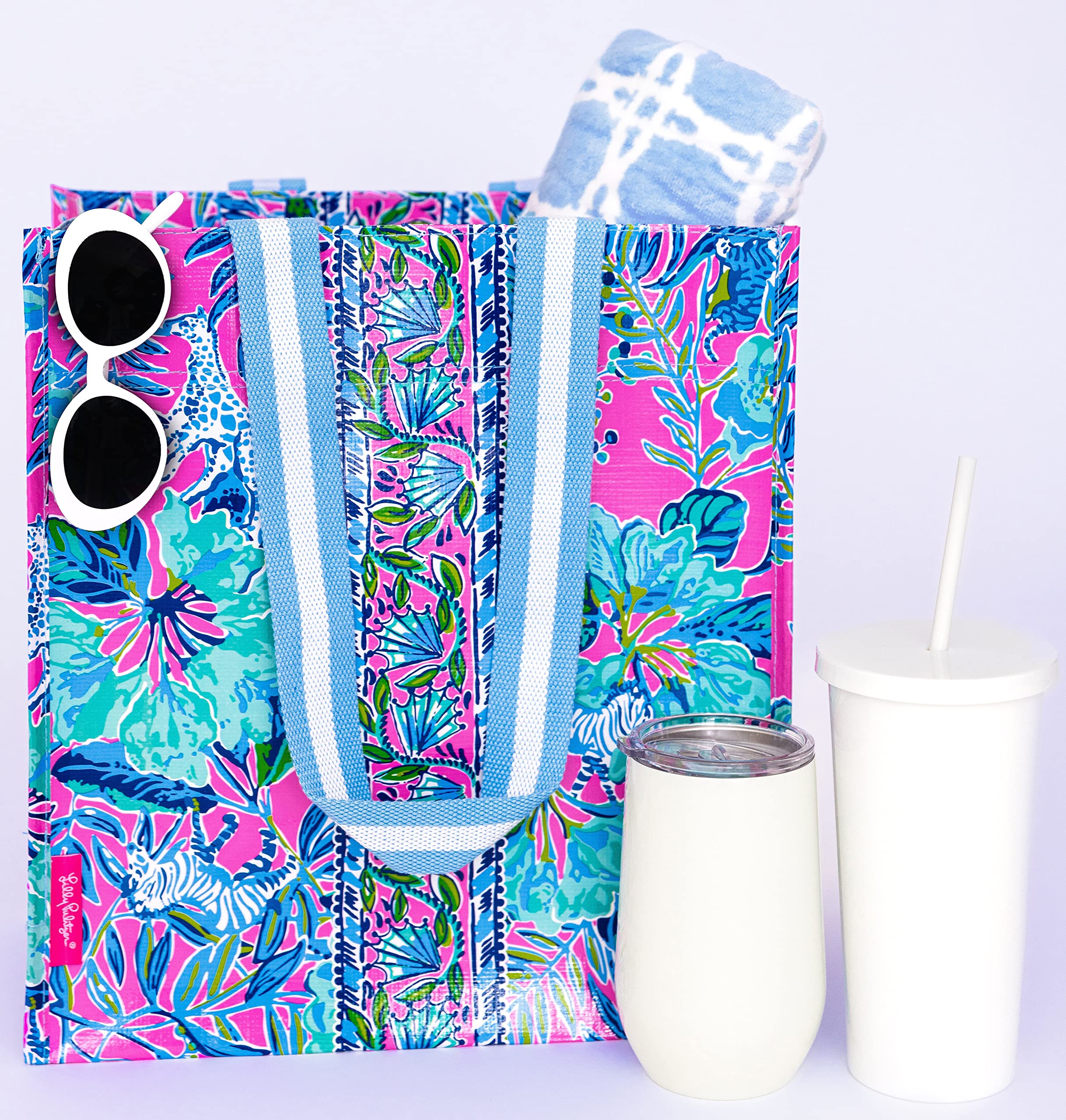 Lilly Pulitzer Market Shopper Bag, Reusable Grocery Tote, Shoulder Bag For Produce Or Travel, Lil Earned Stripes