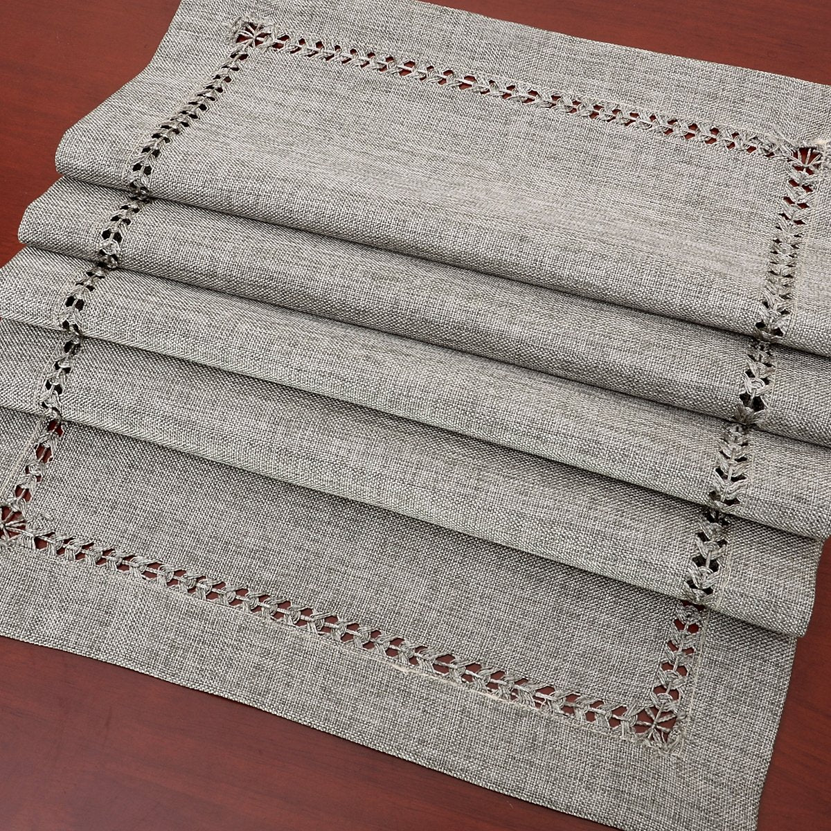 Grelucgo Handmade Hemstitch Gray Dining Table Runner Or Dresser Scarf, Rectangular 14 By 48 Inch