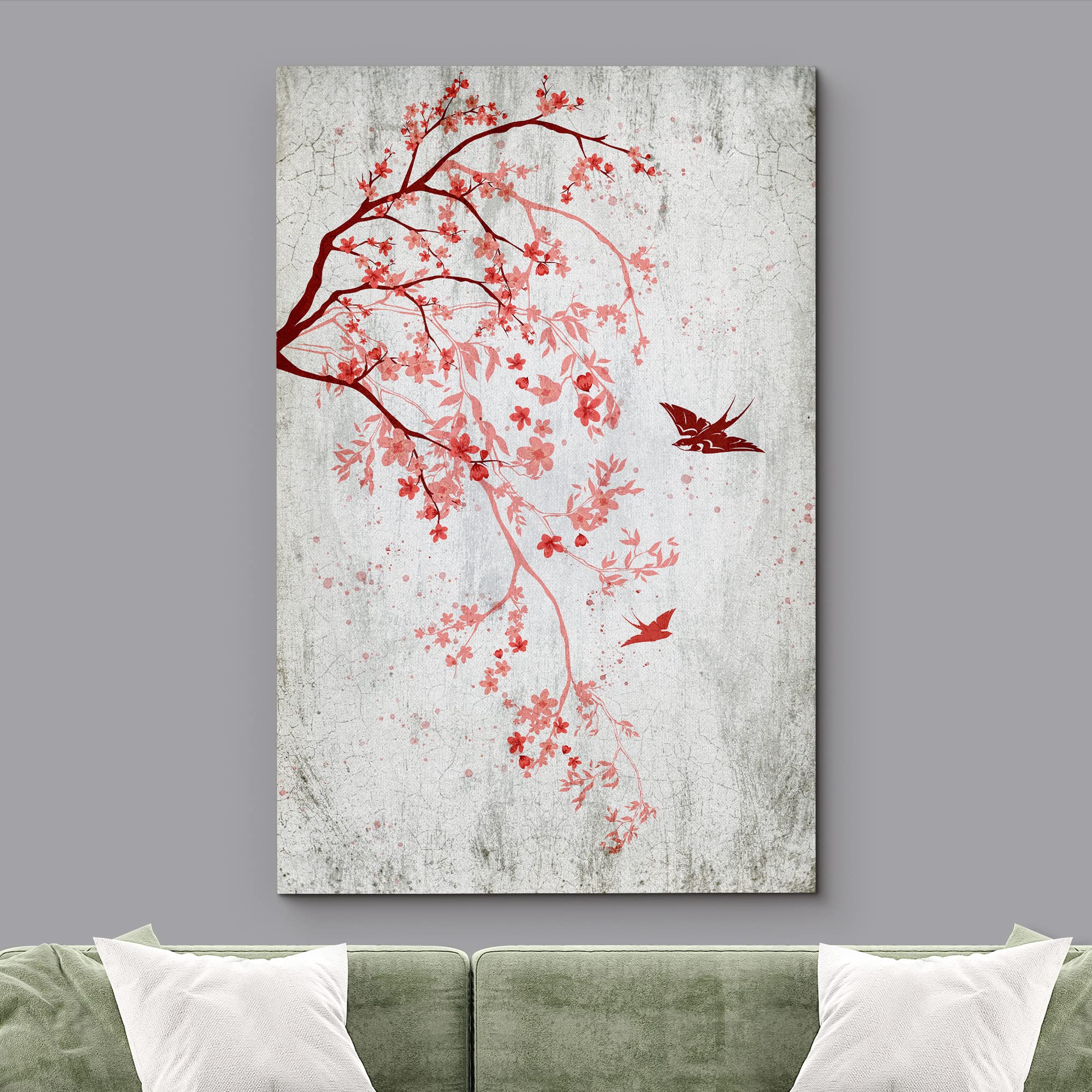 Wall26 Canvas Print Wall Art Retro Wood Panel Red Cherry Blossoms Nature Wilderness Illustrations Modern Art Decorative Multicol