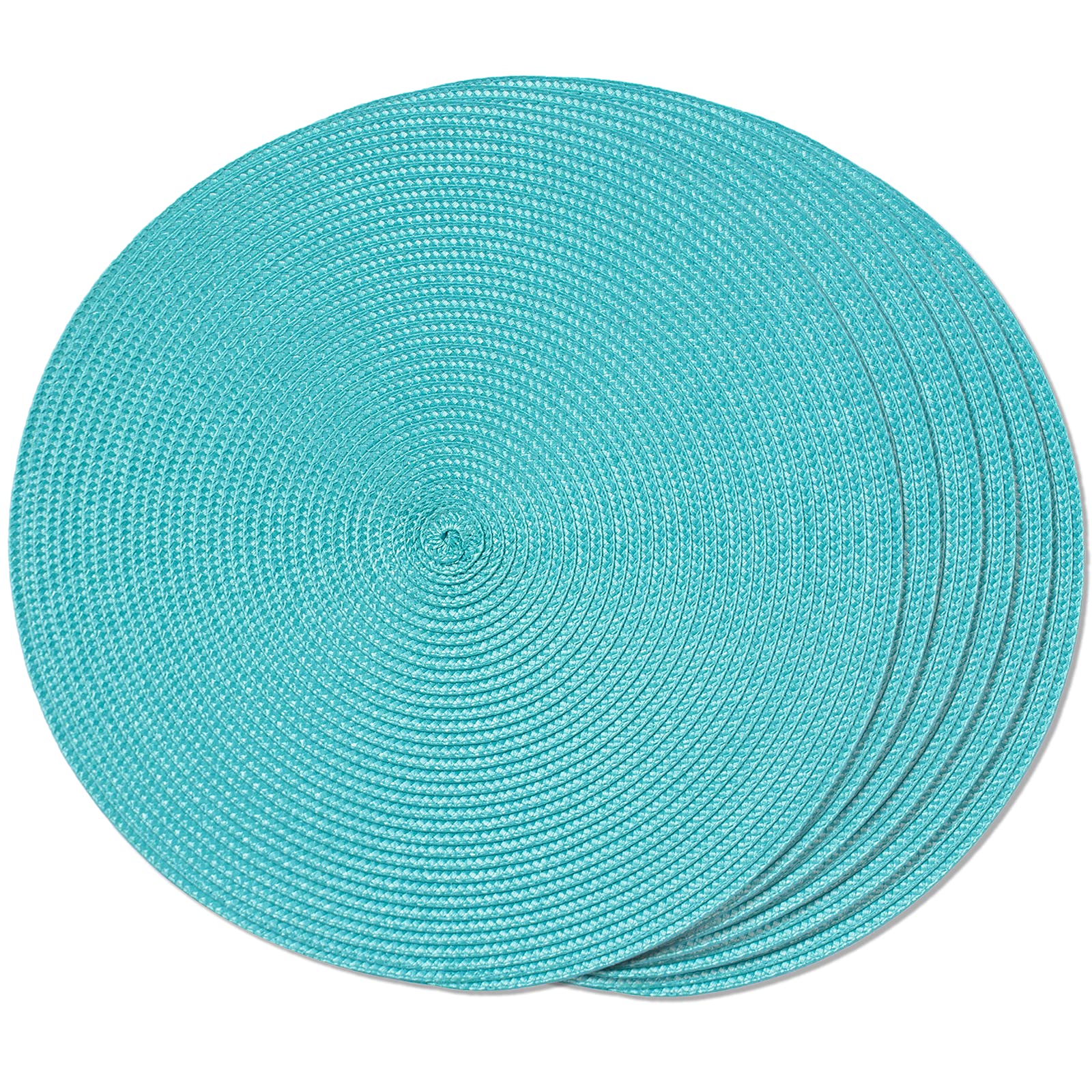 Funwheat Round Braided Placemats Set Of 6 Table Mats For Dining Tables Woven Washable Non-Slip Place Mats 15 Inch(Turquoise, 6Pc