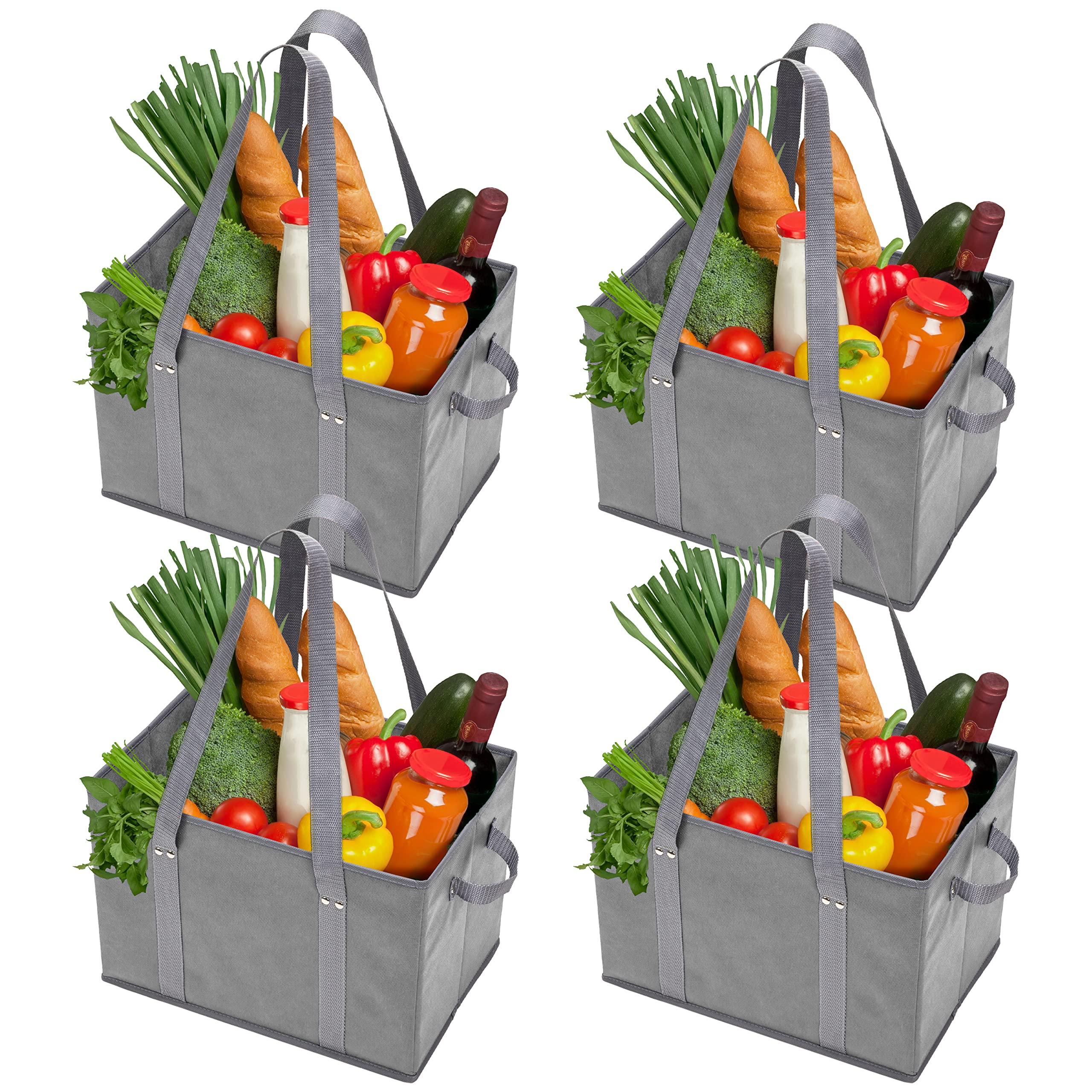 Bag-That! 4Pk Reusable Grocery Bags Shopping Bags Tote Box Large Heavy Duty Groceries Bag Handles Foldable Reinforced Bottom (Gr