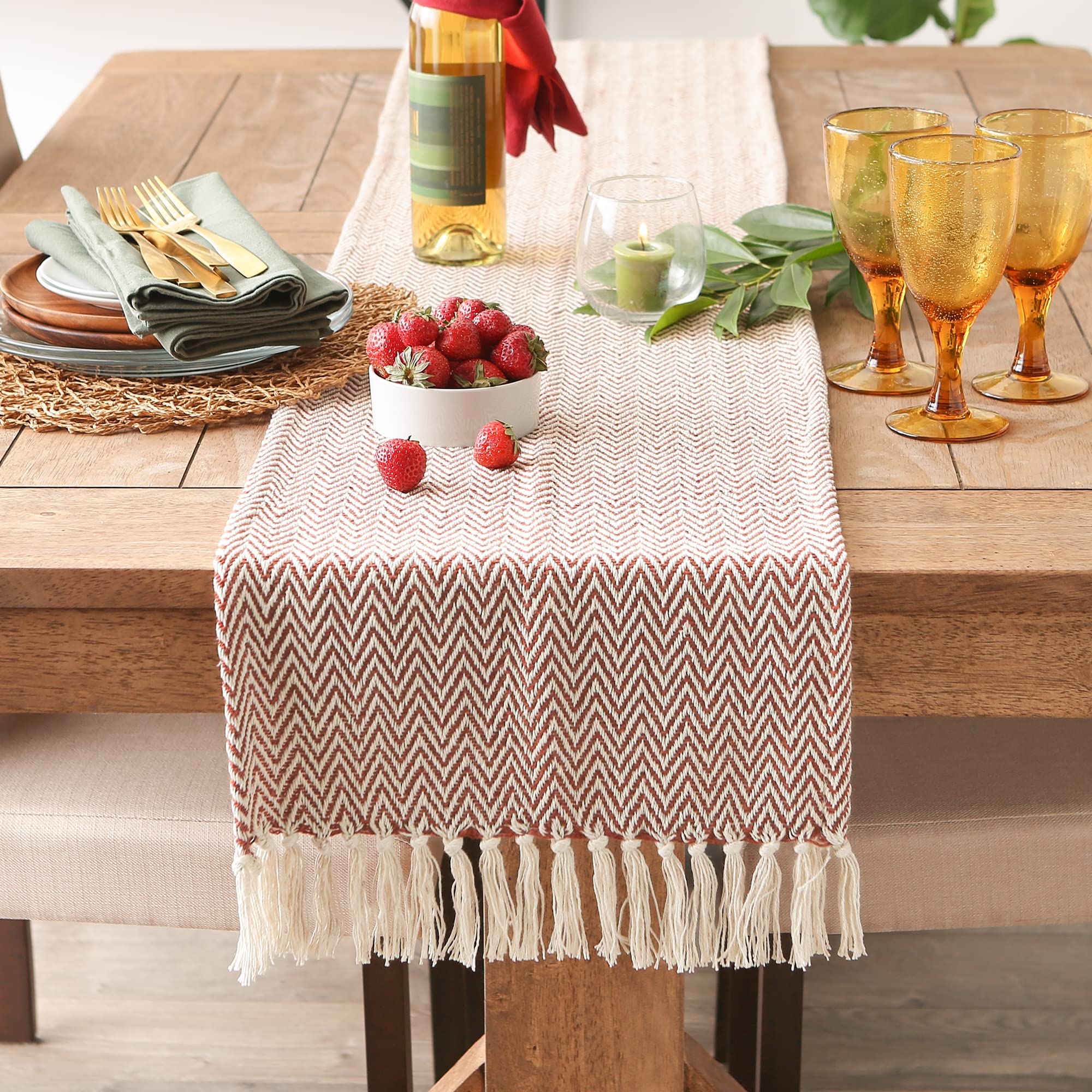 Dii Woven Basic Tabletop Collection Chevron Table Runner, 15X72, Cinnamon