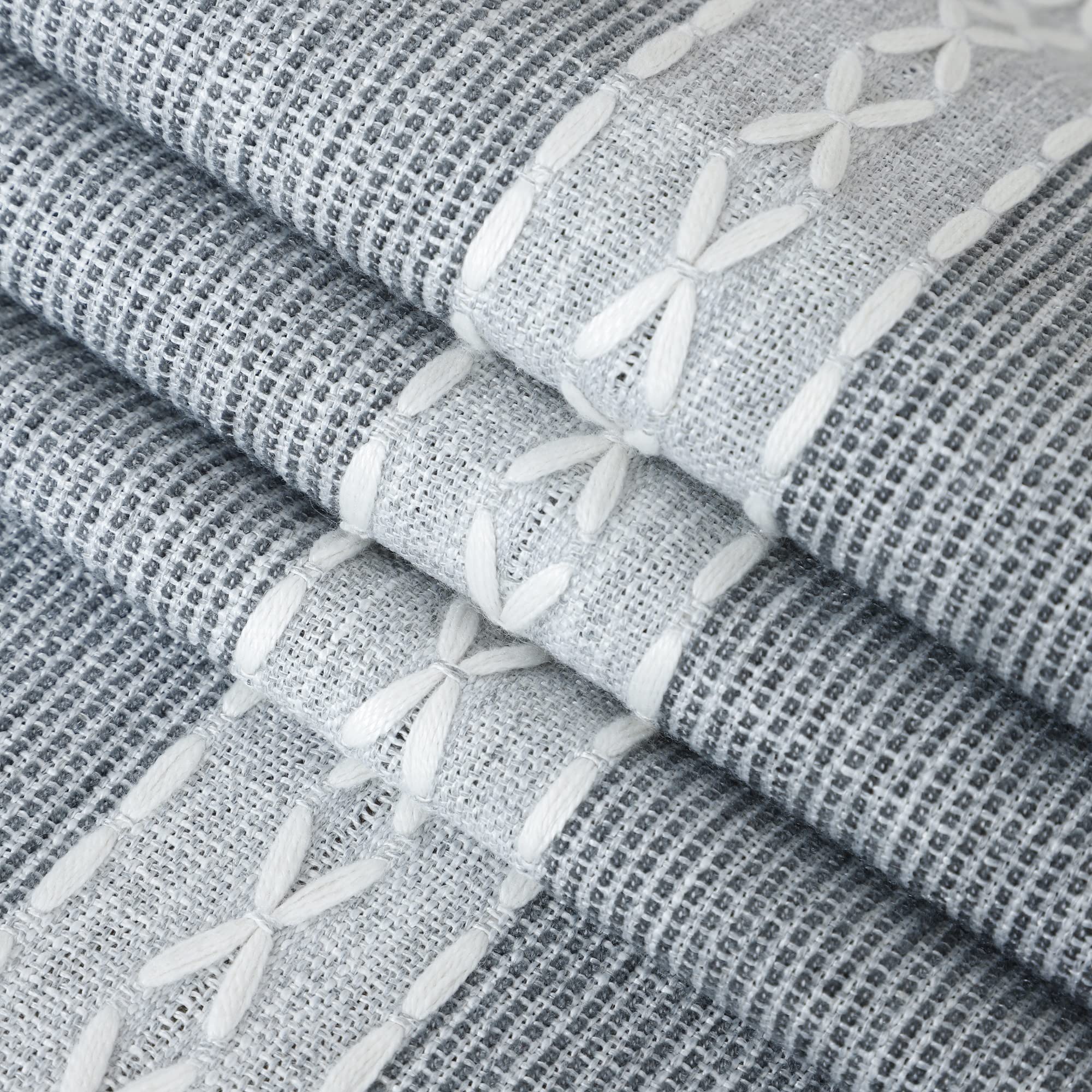 Farmhouse Braided Striped Table Runner Rustic Embroidery Coffee Table Runners For Decorations Weddings Holiday Grey 13X36Inch