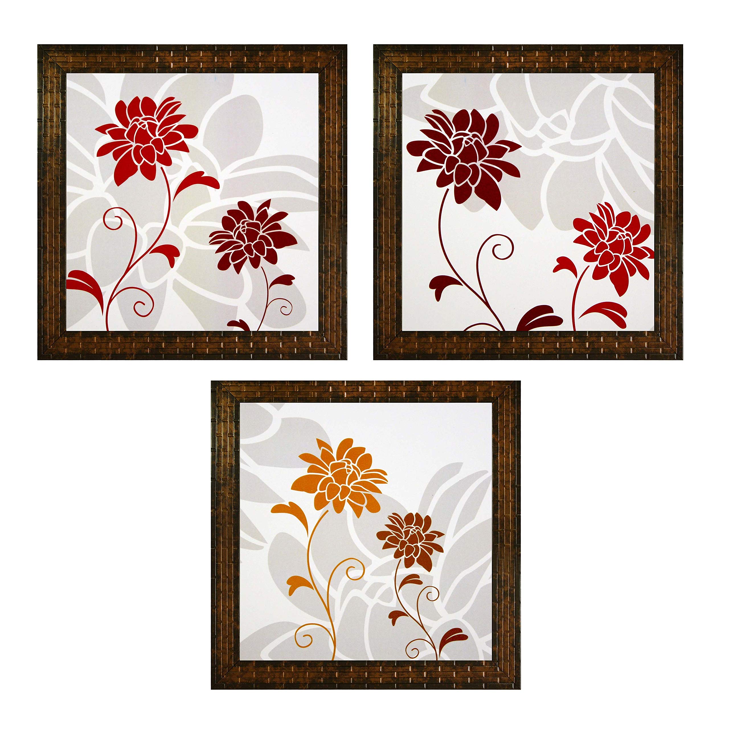 Indianara 3 PIECE SET OF FRAMED WALL HANGING DECOR Flowers (2912) PRINTS 8.7 INCH X 8.7 INCH WITHOUT GLASS