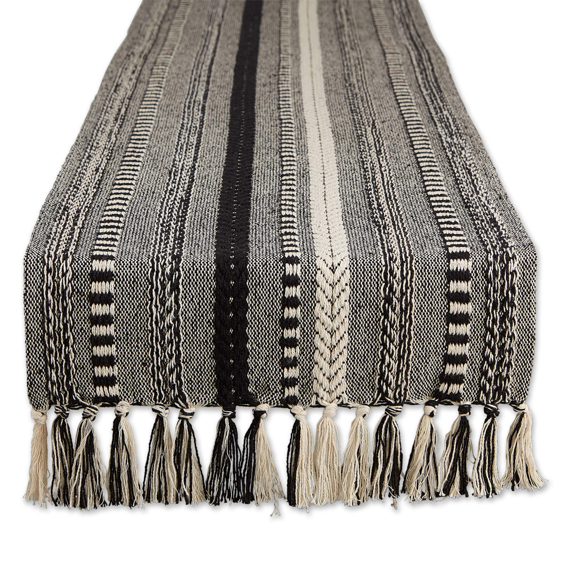 Dii Farmhouse Braided Stripe Table Runner Collection, 15X72 (15X77, Fringe Included), Black