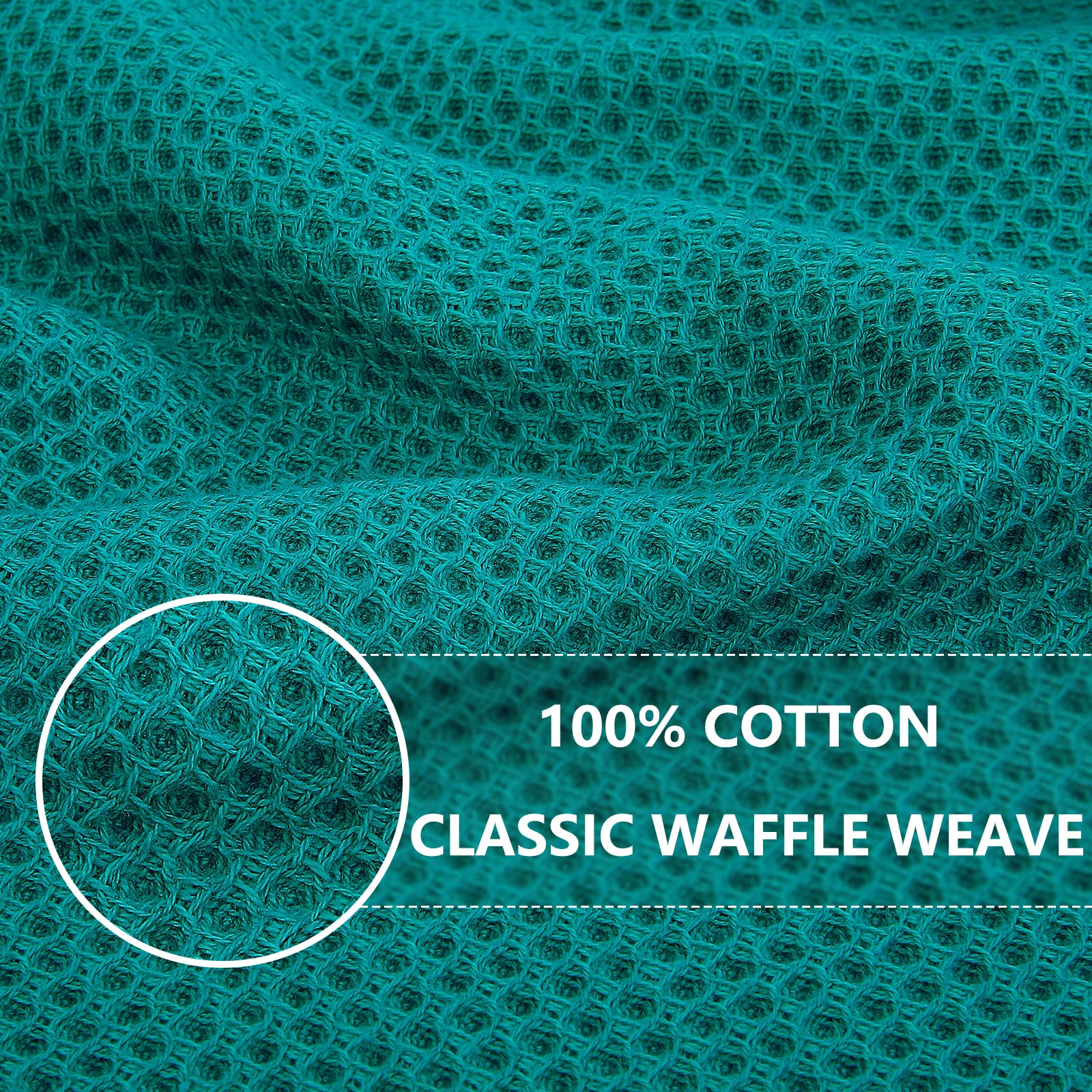 Homaxy 100% Cotton Waffle Weave Kitchen Dish Cloths, Ultra Soft Absorbent Quick Drying Dish Towels, 12 X 12 Inches, 6-Pack, Teal